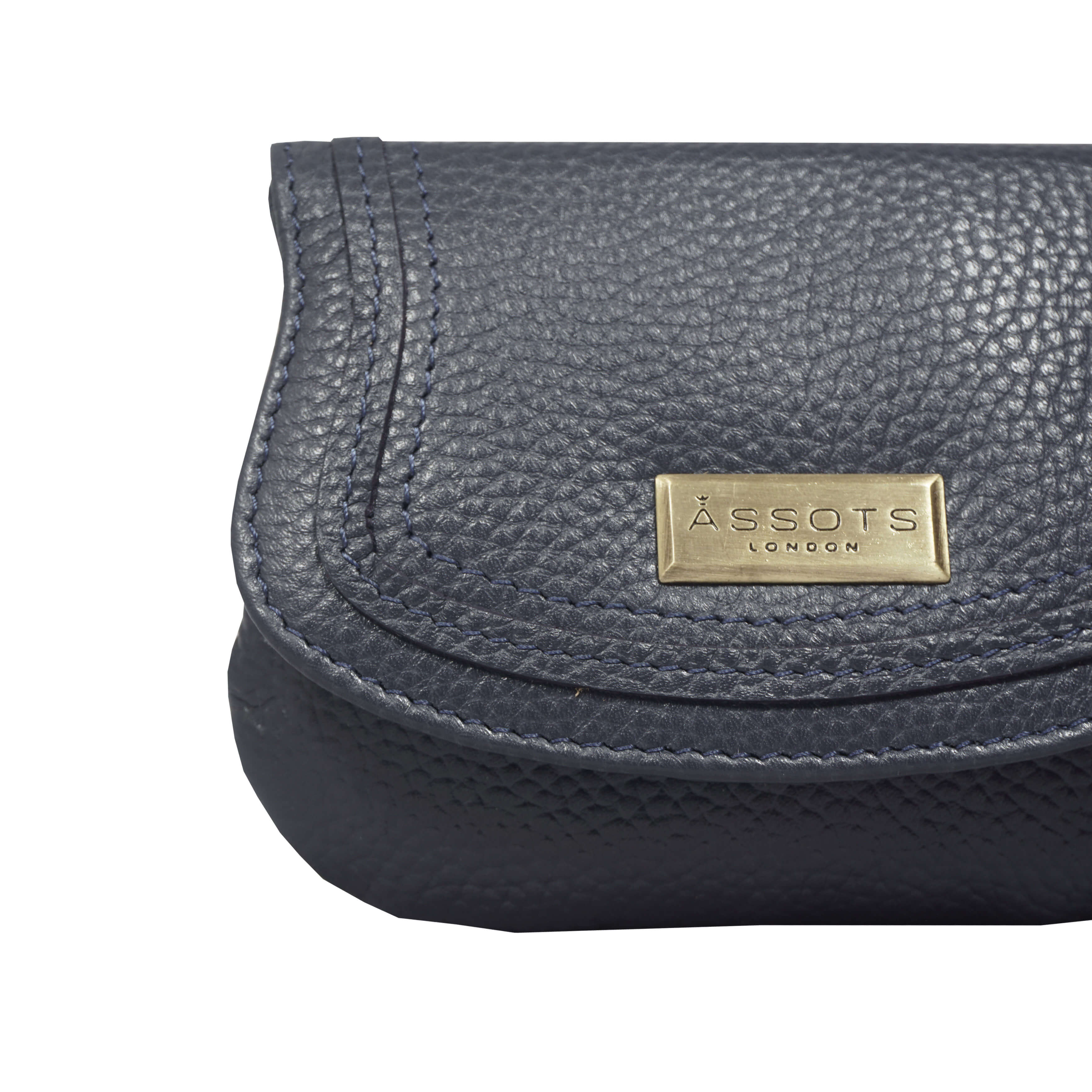 'CARMEL' Navy Soft Pebble Grain Real Leather Flapover Purse Wallet