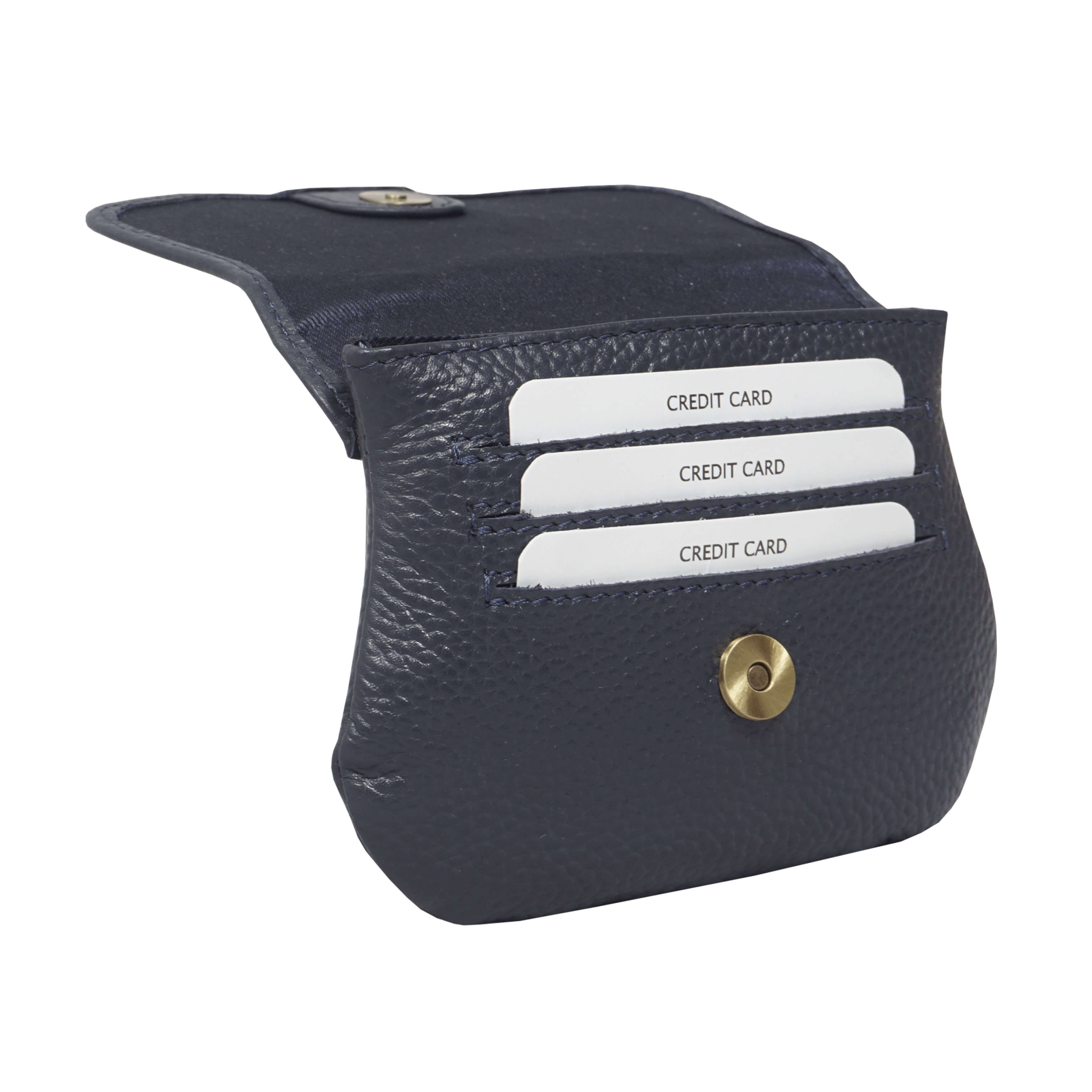 'CARMEL' Navy Soft Pebble Grain Real Leather Flapover Purse Wallet