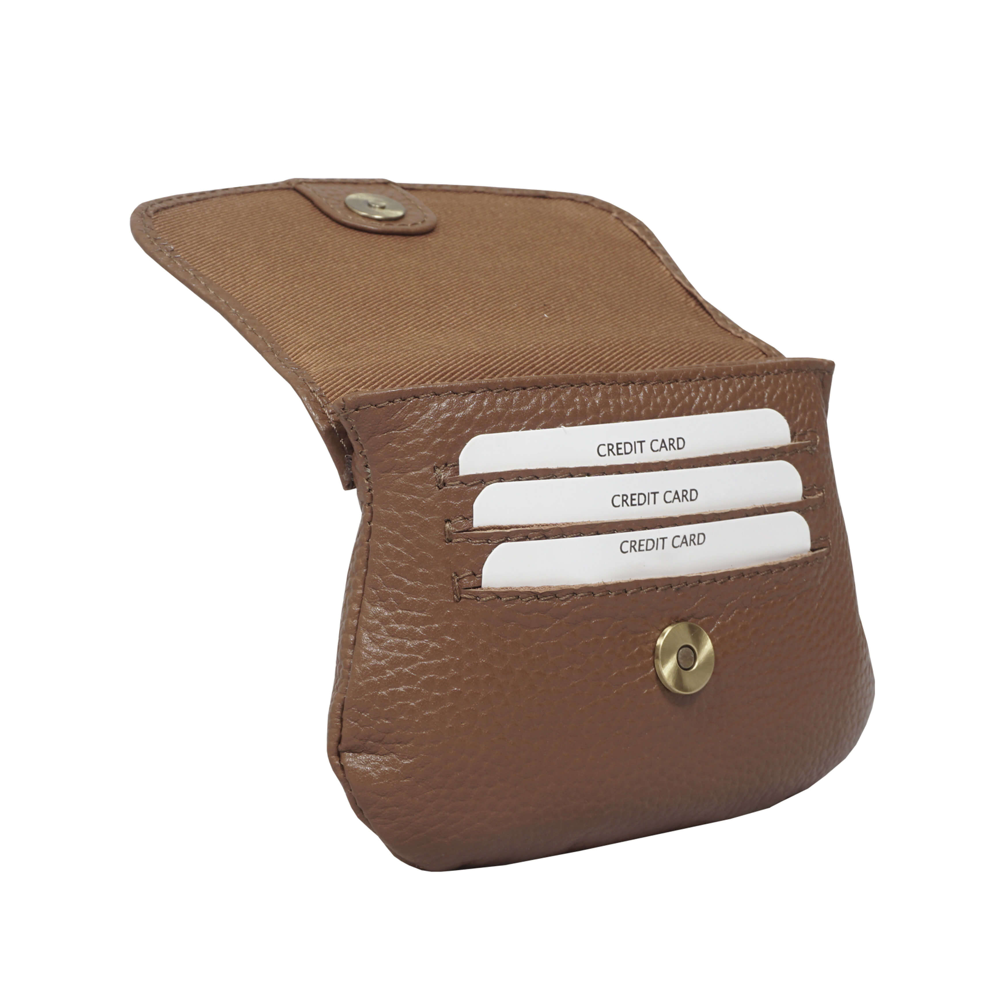 'CARMEL' Tan Soft Pebble Grain Real Leather Flapover Purse Wallet