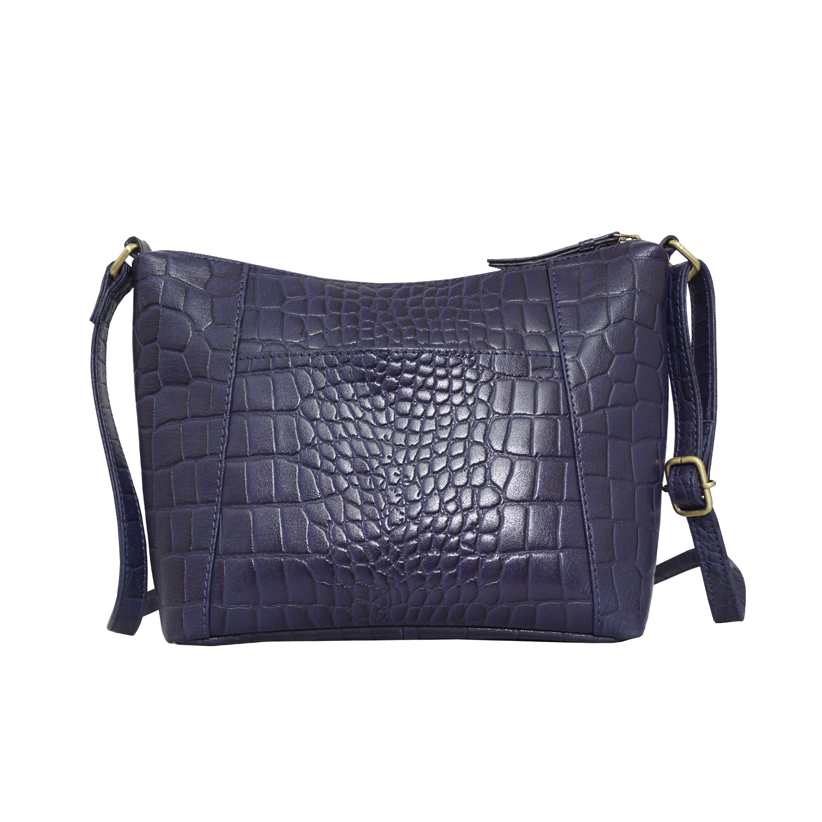'CAROL' Navy Croc Real Leather Designer Crossbody Shoulder Bag
