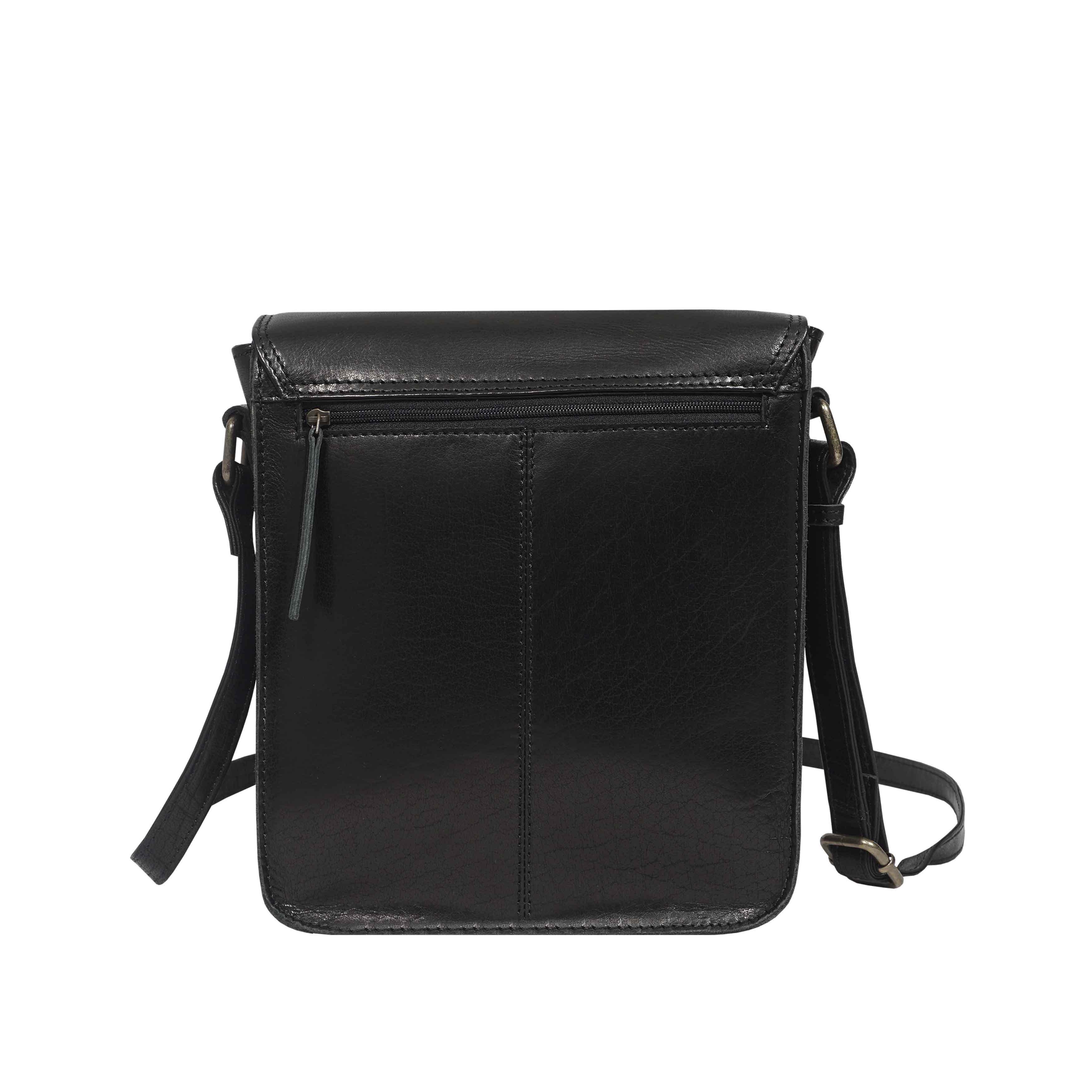 'CAROLYN' Black Polished VT Real Leather iPad Tablet Crossbody Bag