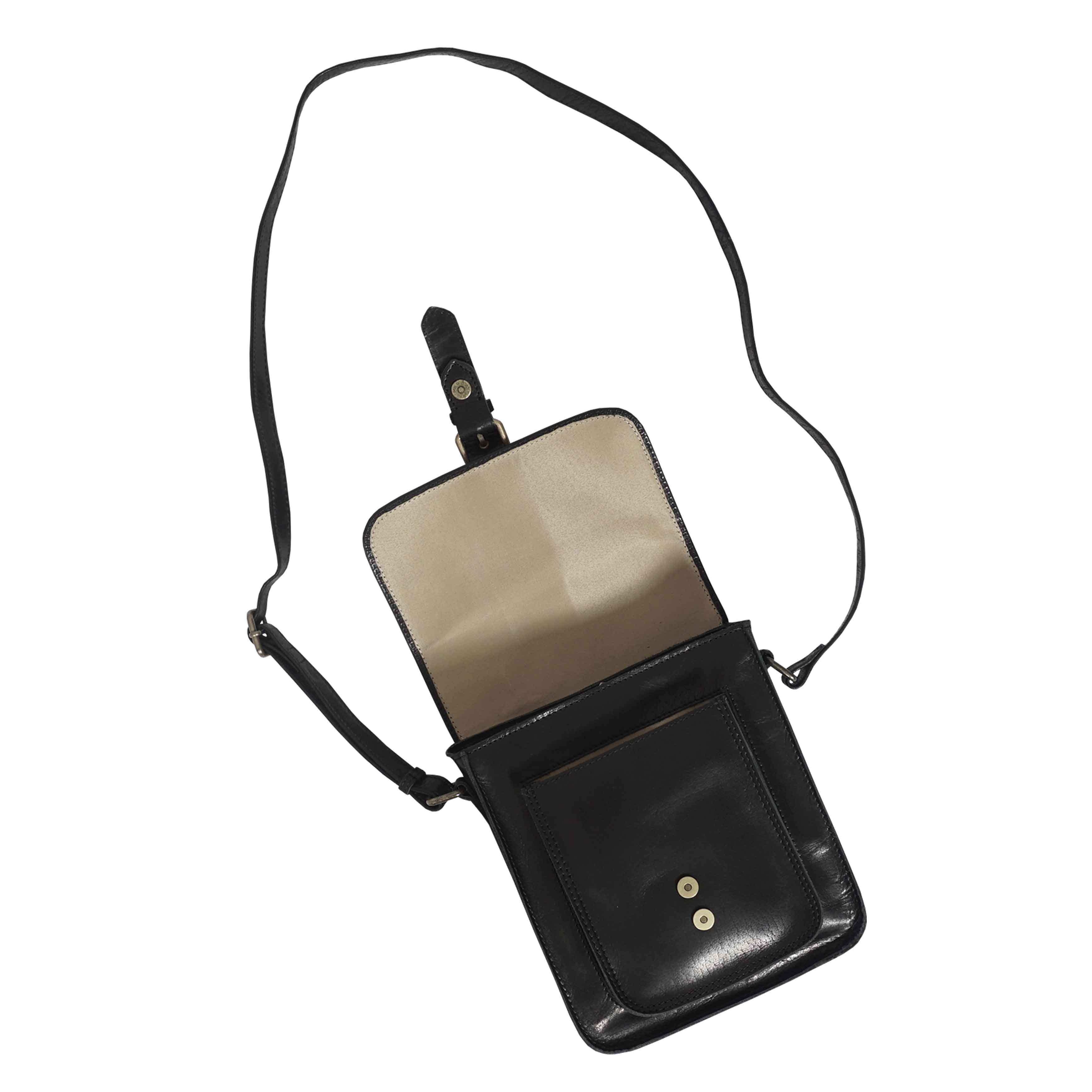 'CAROLYN' Black Polished VT Real Leather iPad Tablet Crossbody Bag