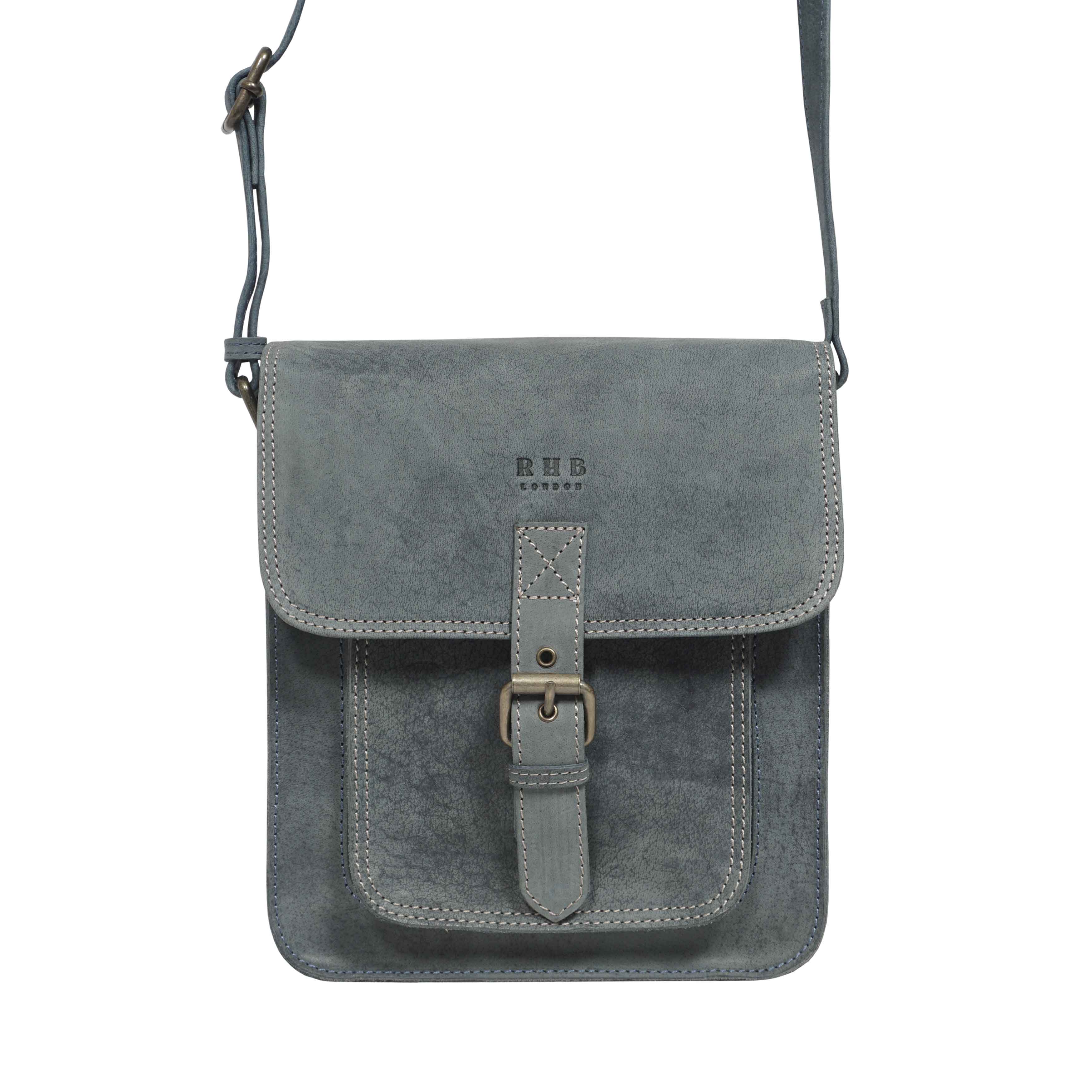'CAROLYN' Denim Distressed Real Leather iPad Tablet Crossbody Bag