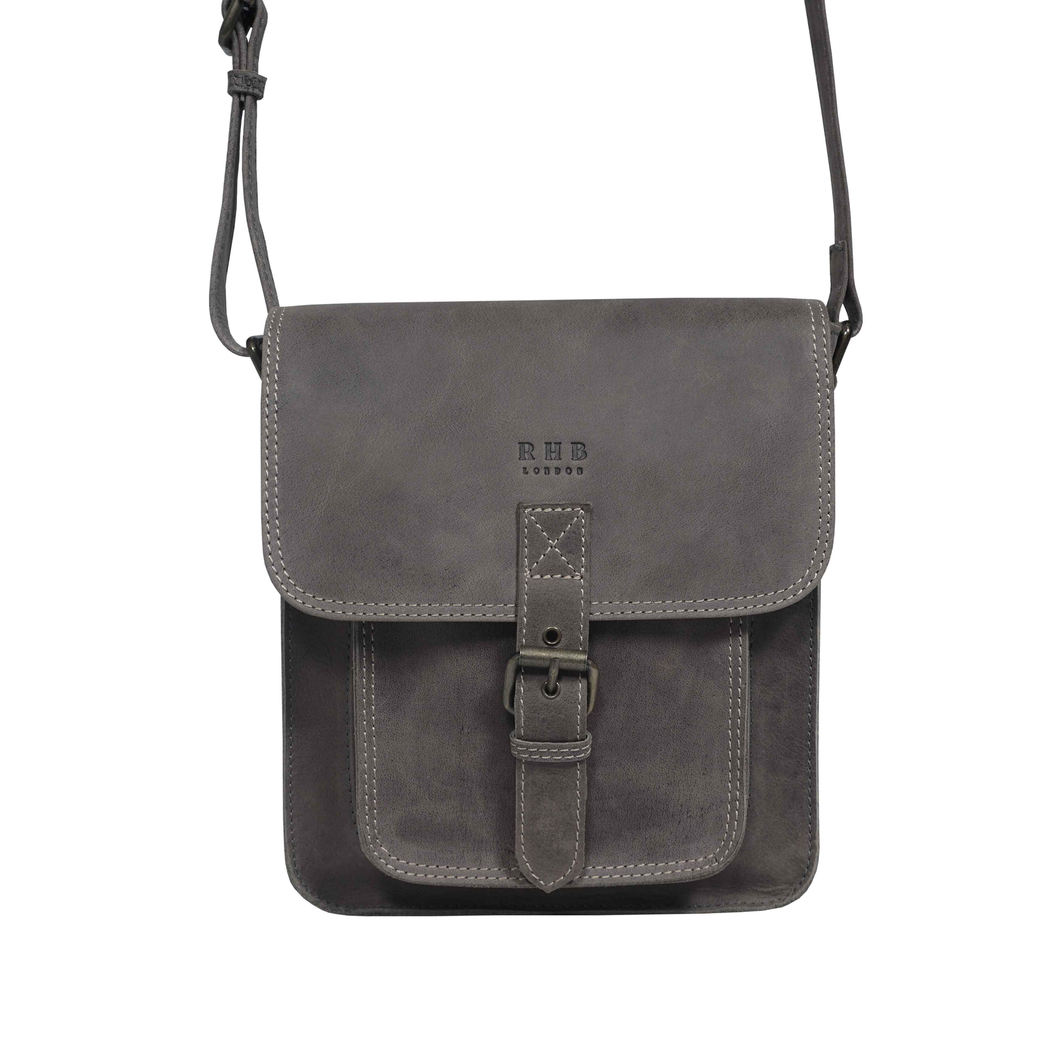 'CAROLYN' Grey Distressed Real Leather iPad Tablet Crossbody Bag