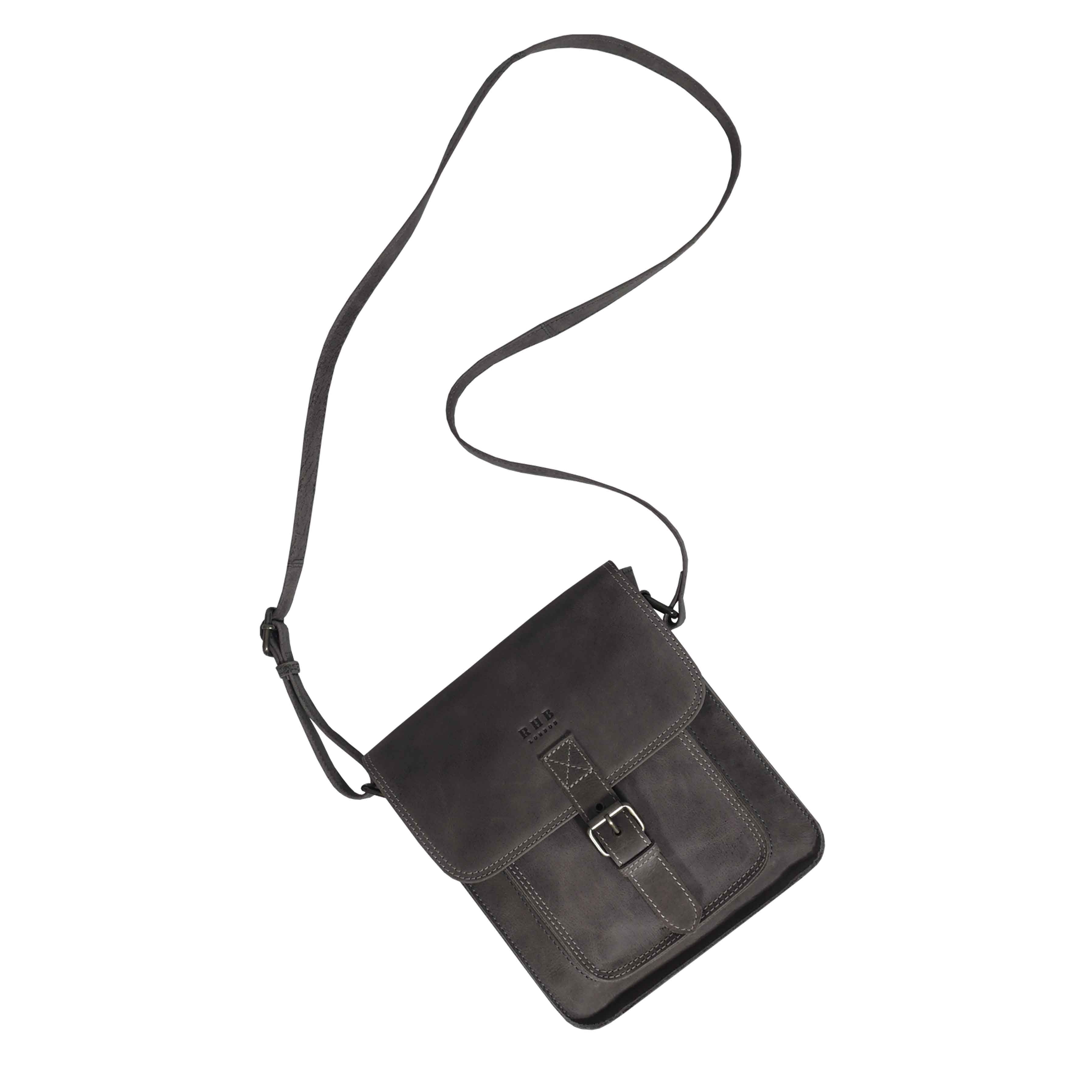 'CAROLYN' Grey Distressed Real Leather iPad Tablet Crossbody Bag