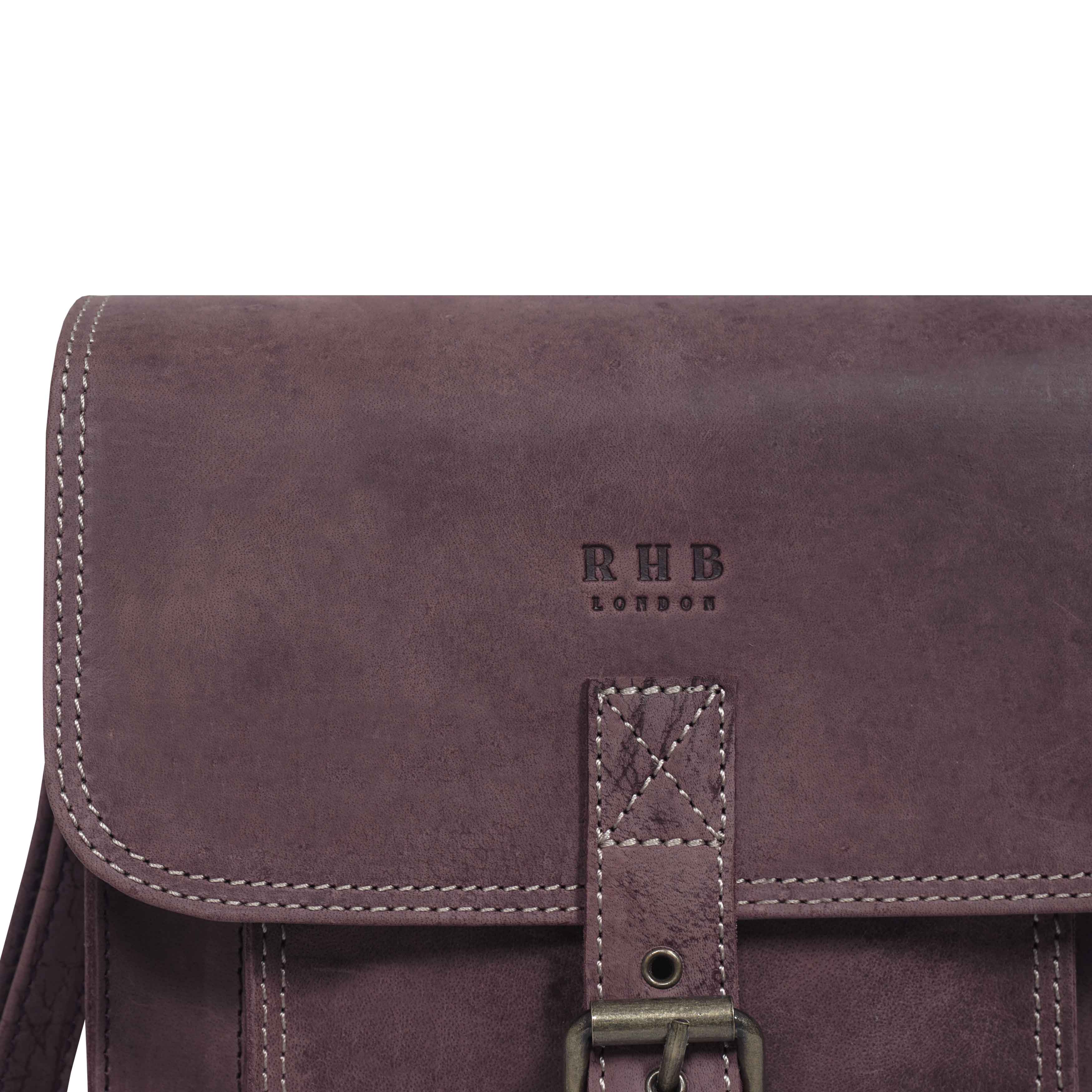 'CAROLYN' Plum Distressed Real Leather iPad Tablet Crossbody Bag