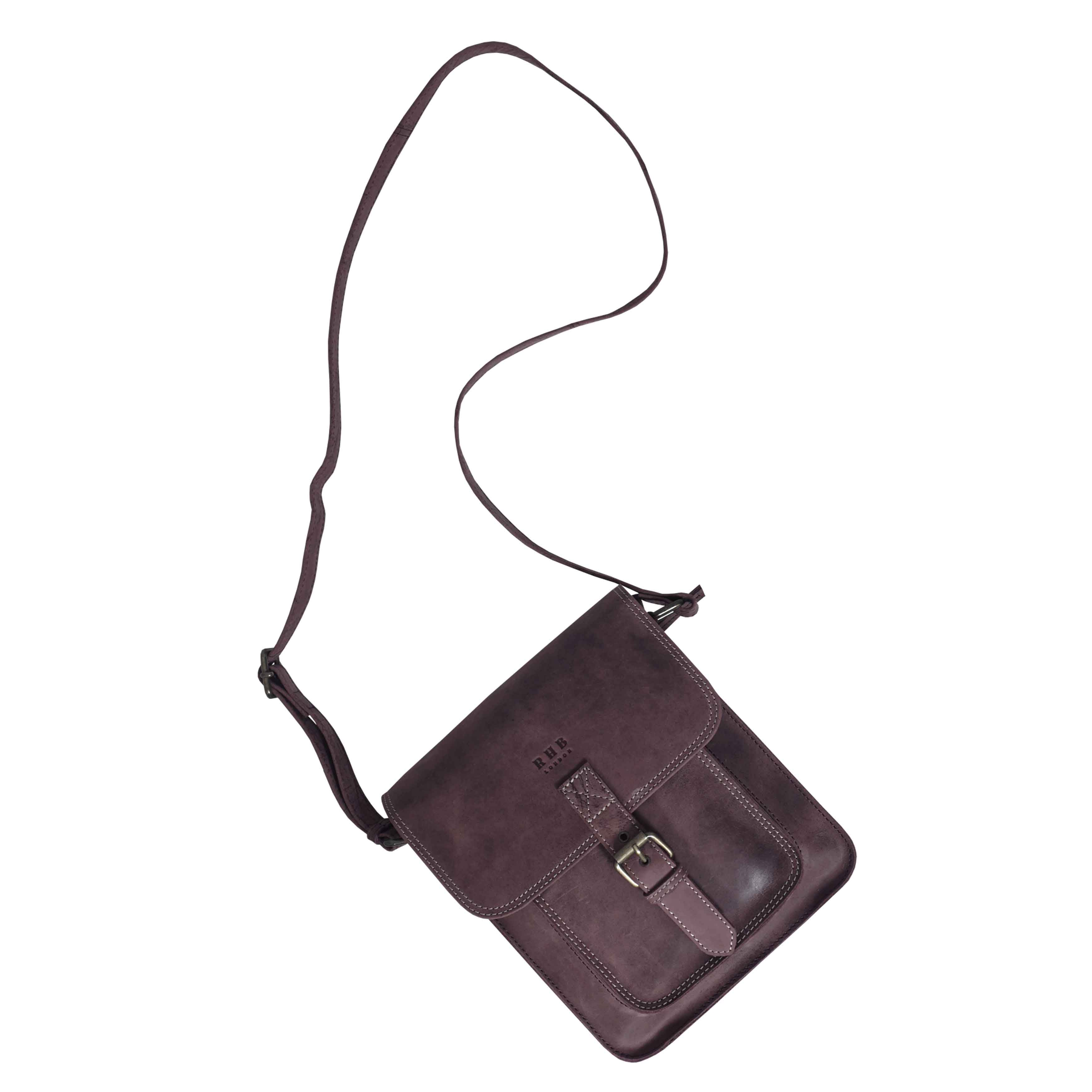 'CAROLYN' Plum Distressed Real Leather iPad Tablet Crossbody Bag
