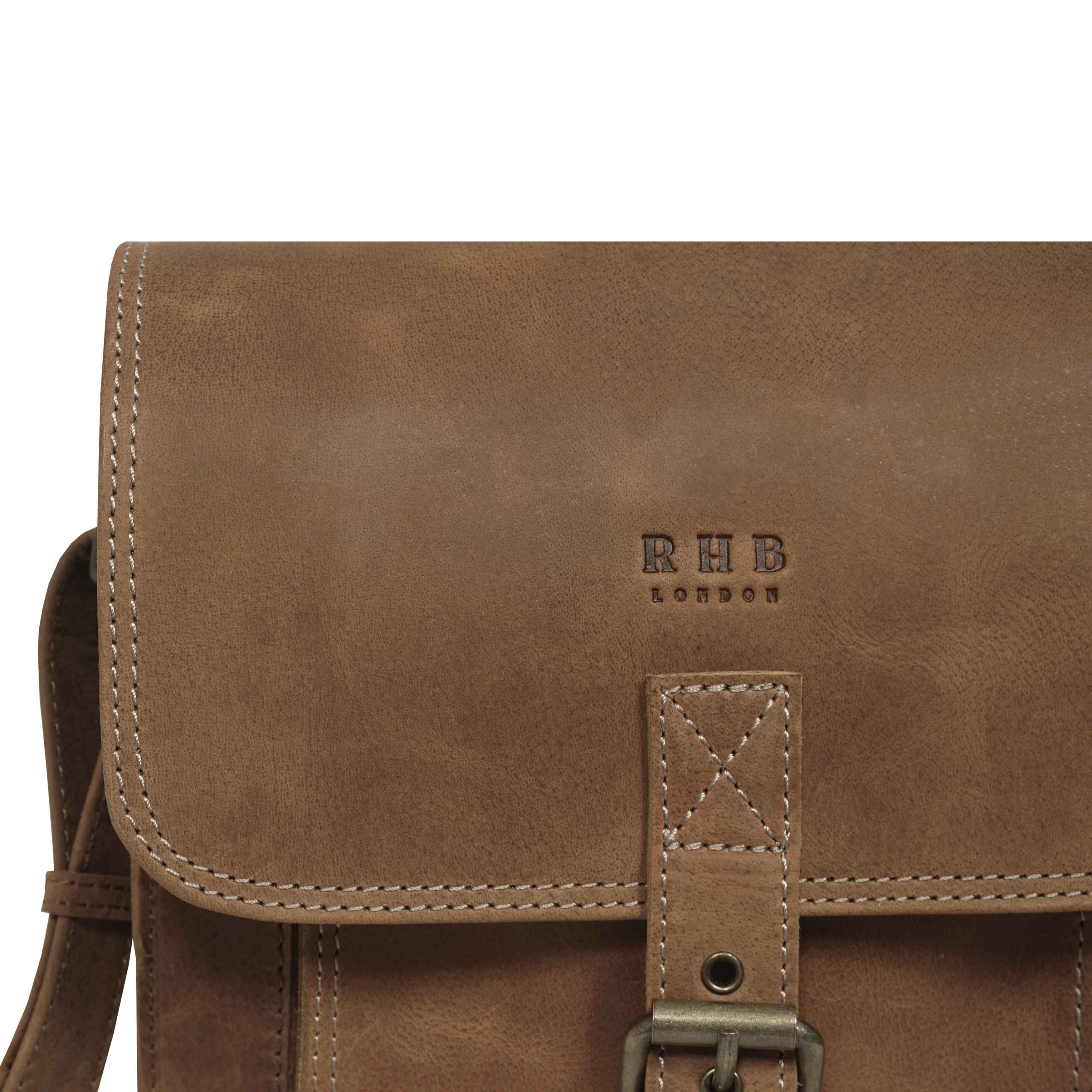 'CAROLYN' Tan Distressed Real Leather iPad Tablet Crossbody Bag