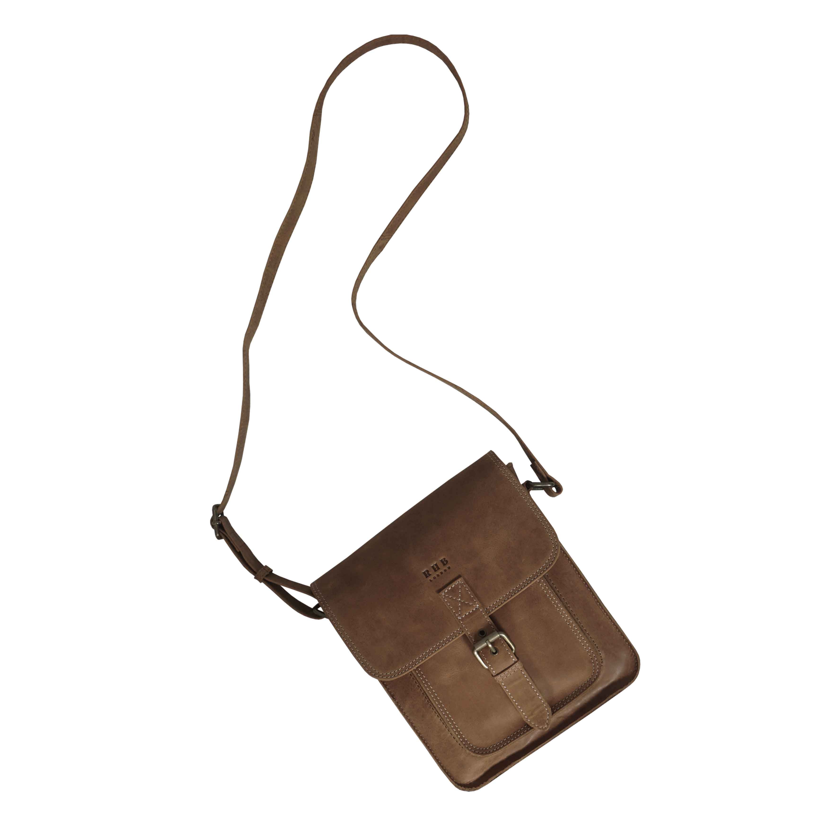 'CAROLYN' Tan Distressed Real Leather iPad Tablet Crossbody Bag