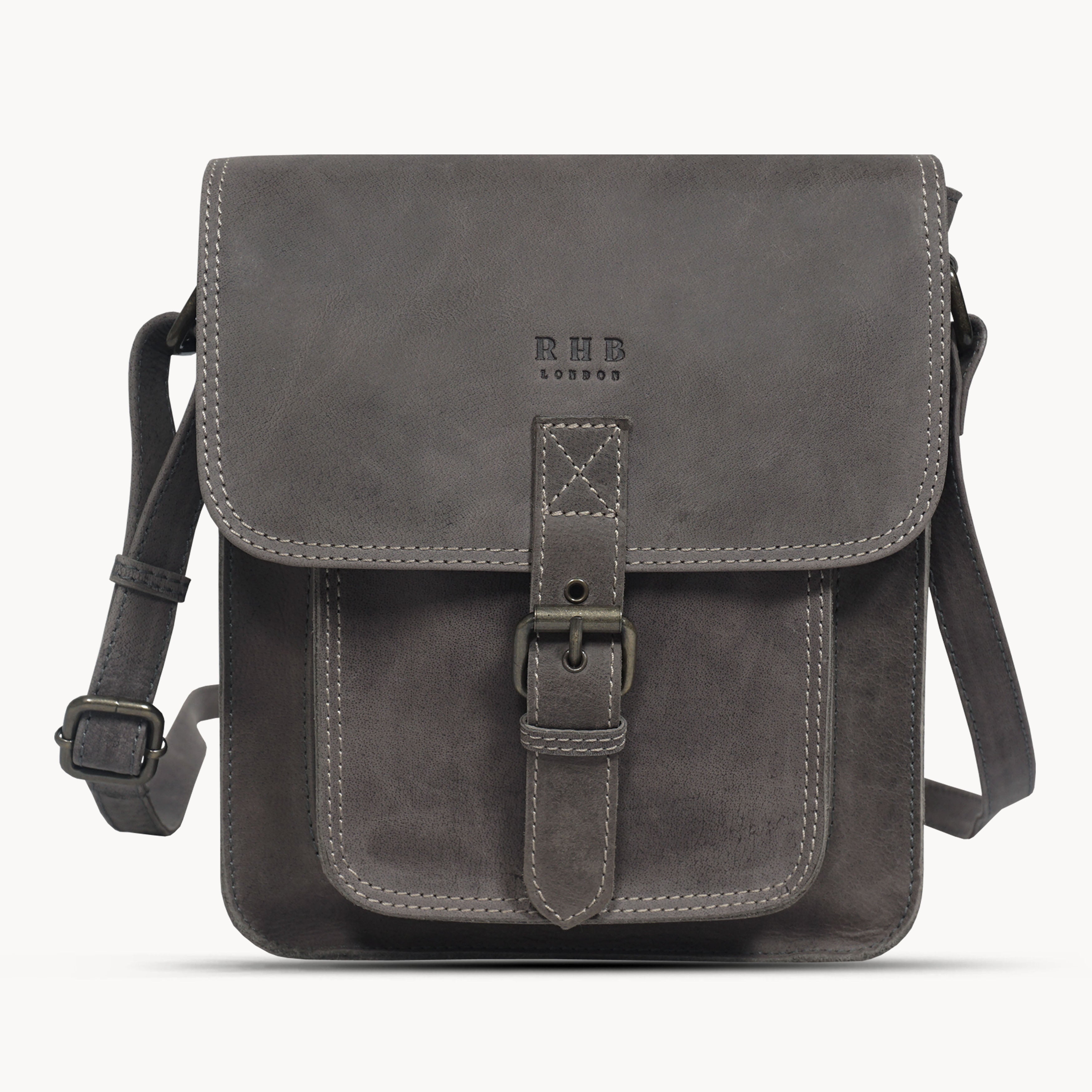 'CAROLYN' Grey Distressed Real Leather iPad Tablet Crossbody Bag