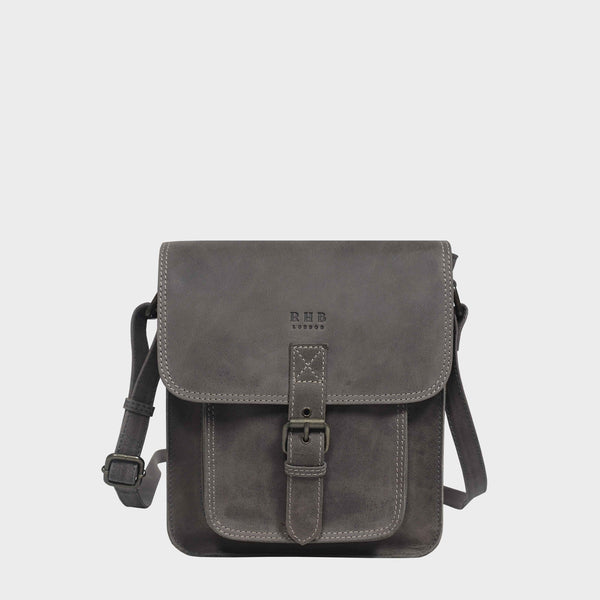 'CAROLYN' Grey Distressed  Real Leather iPad Tablet Crossbody Bag