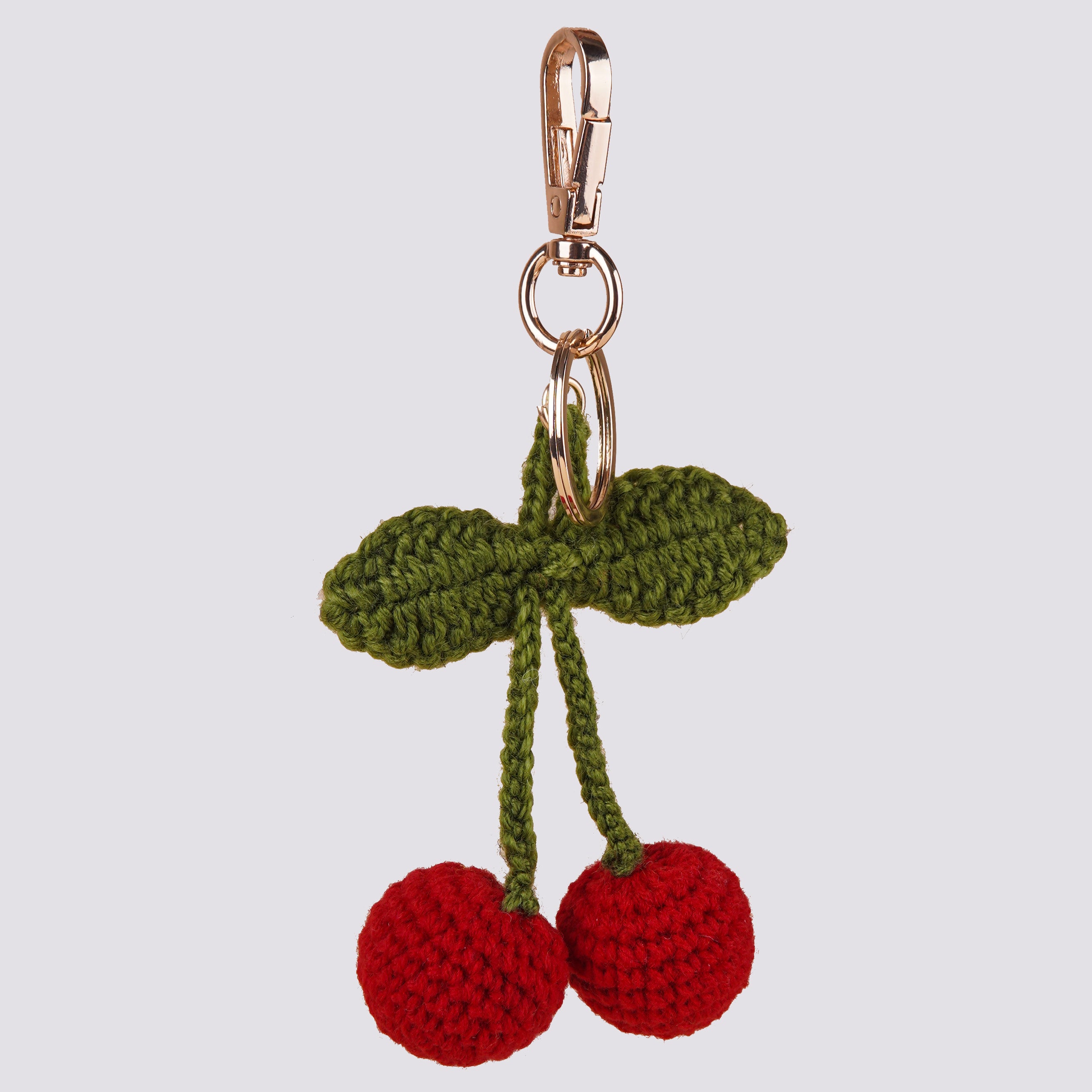 The Cherry Hand Crochet Gold Bag Charm