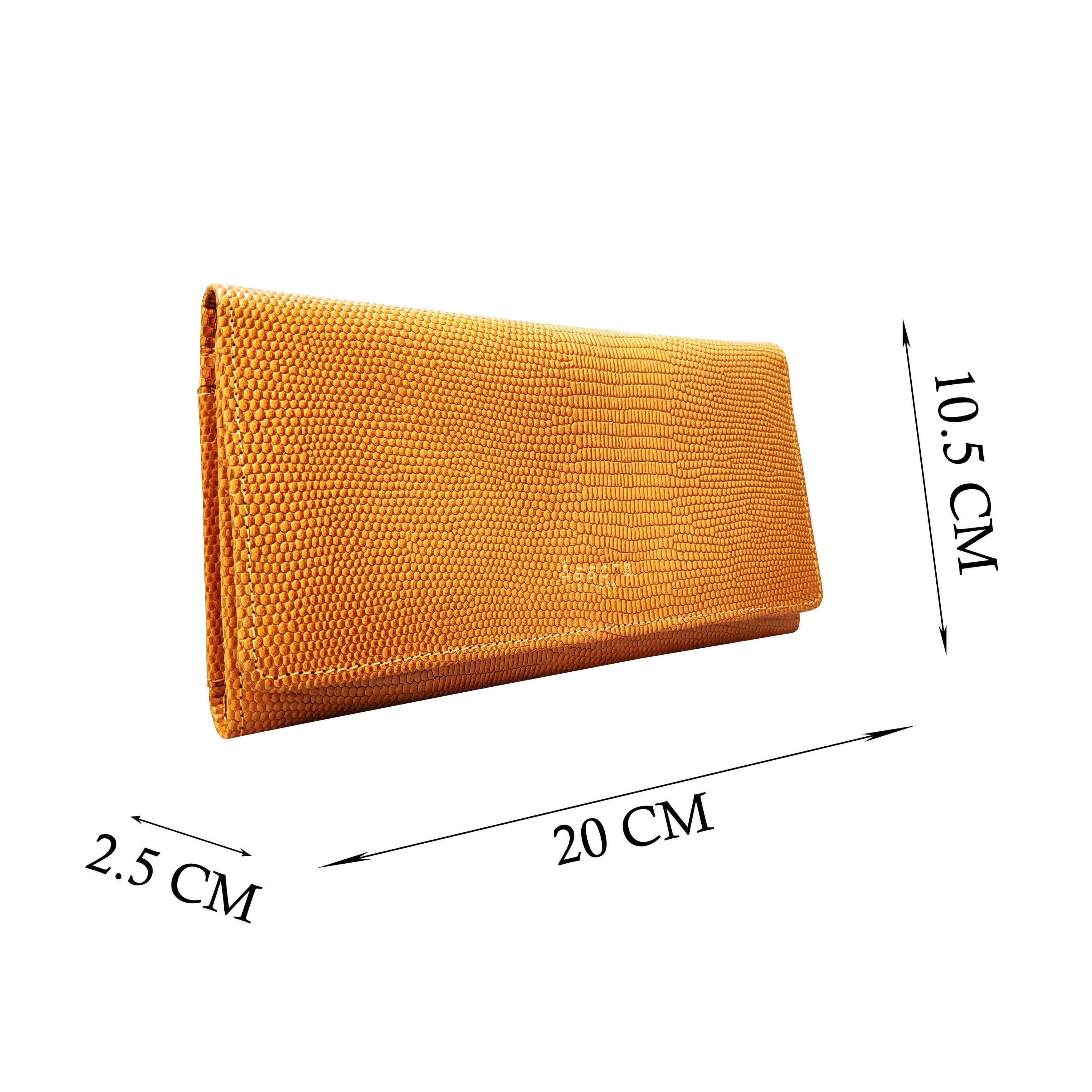 'CLAIRE' Mustard Lizard Leather Flap Over Purse