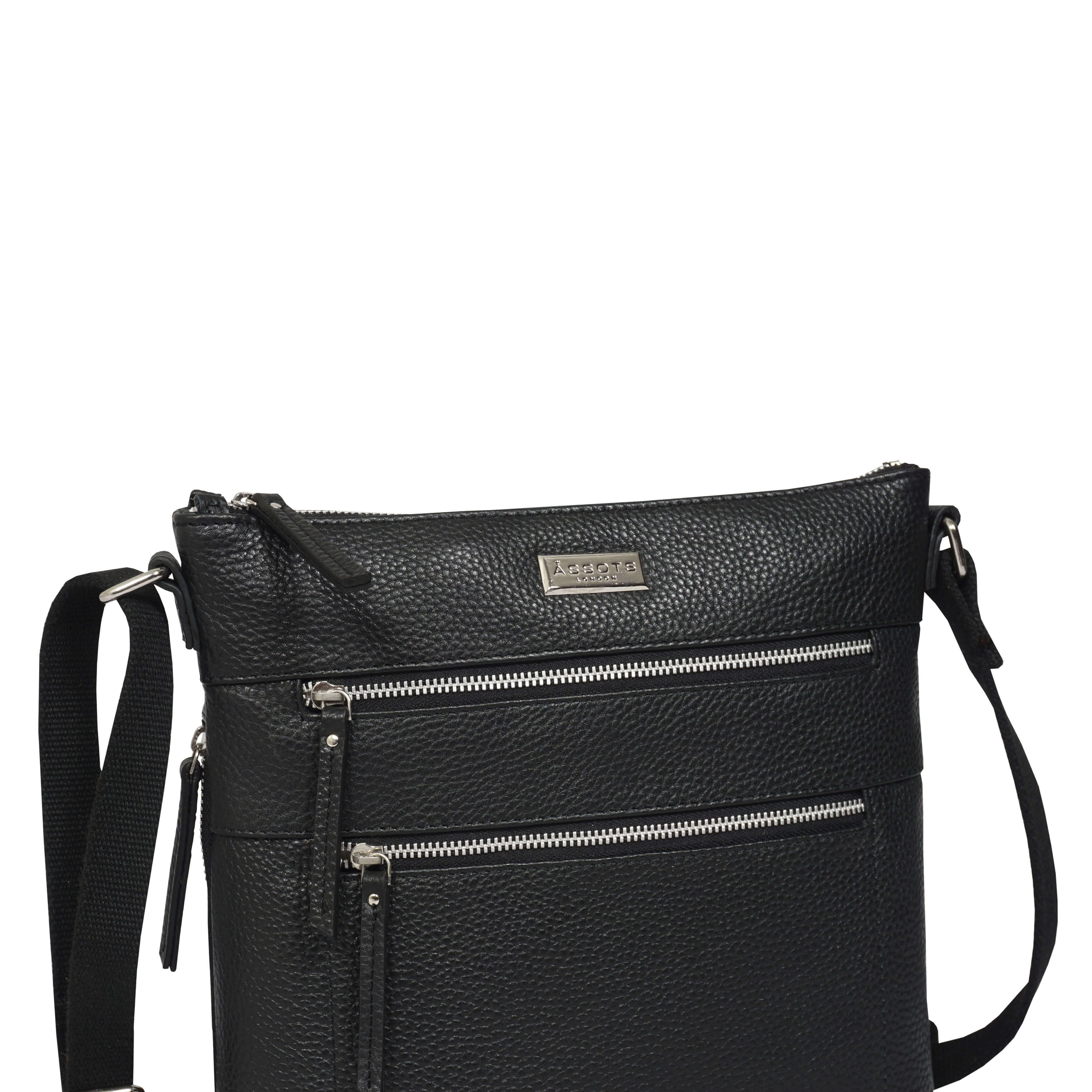 'CORI' Black Pebble Grain Real Leather Crossbody Bag