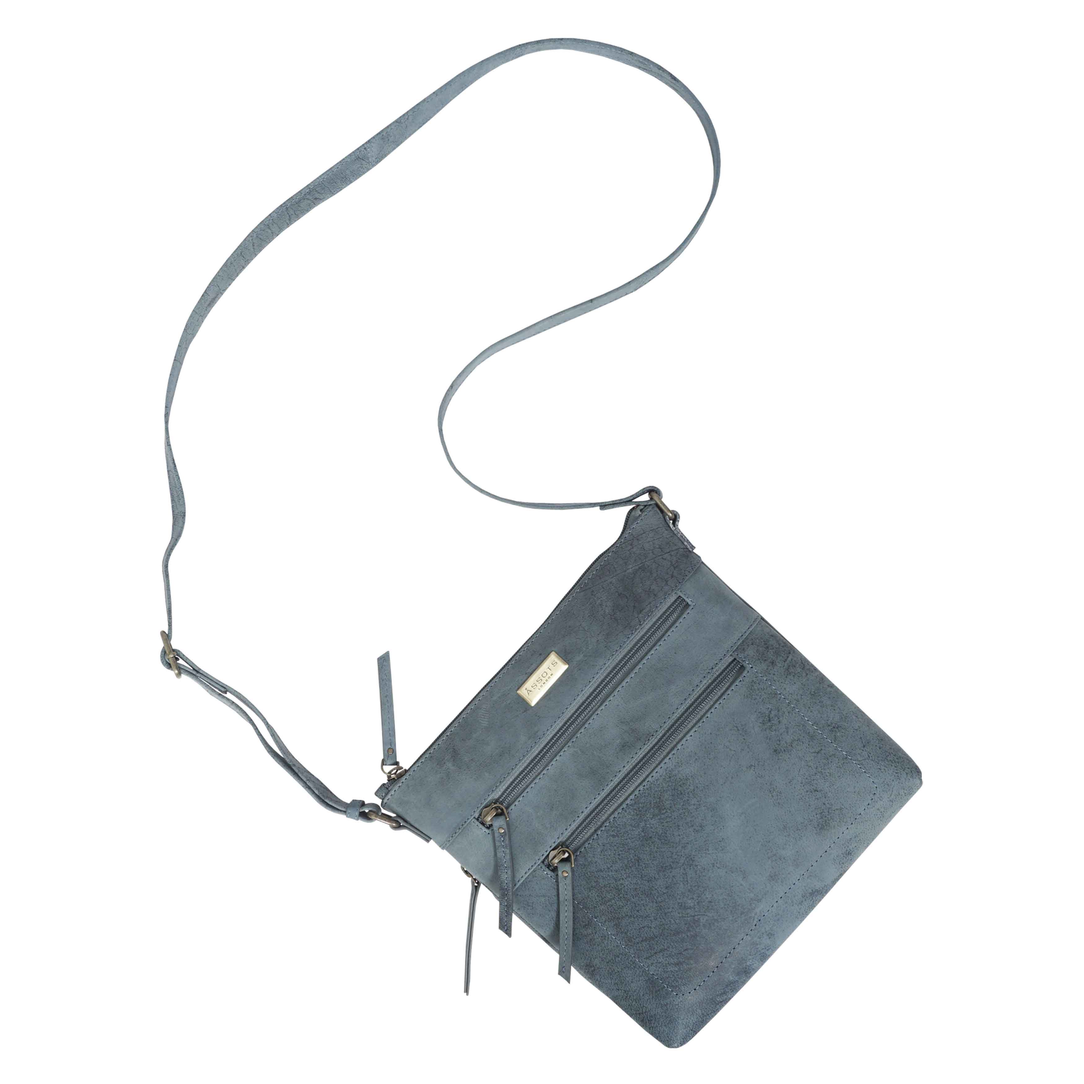 'CORI' Denim Distressed Real Leather Crossbody Bag