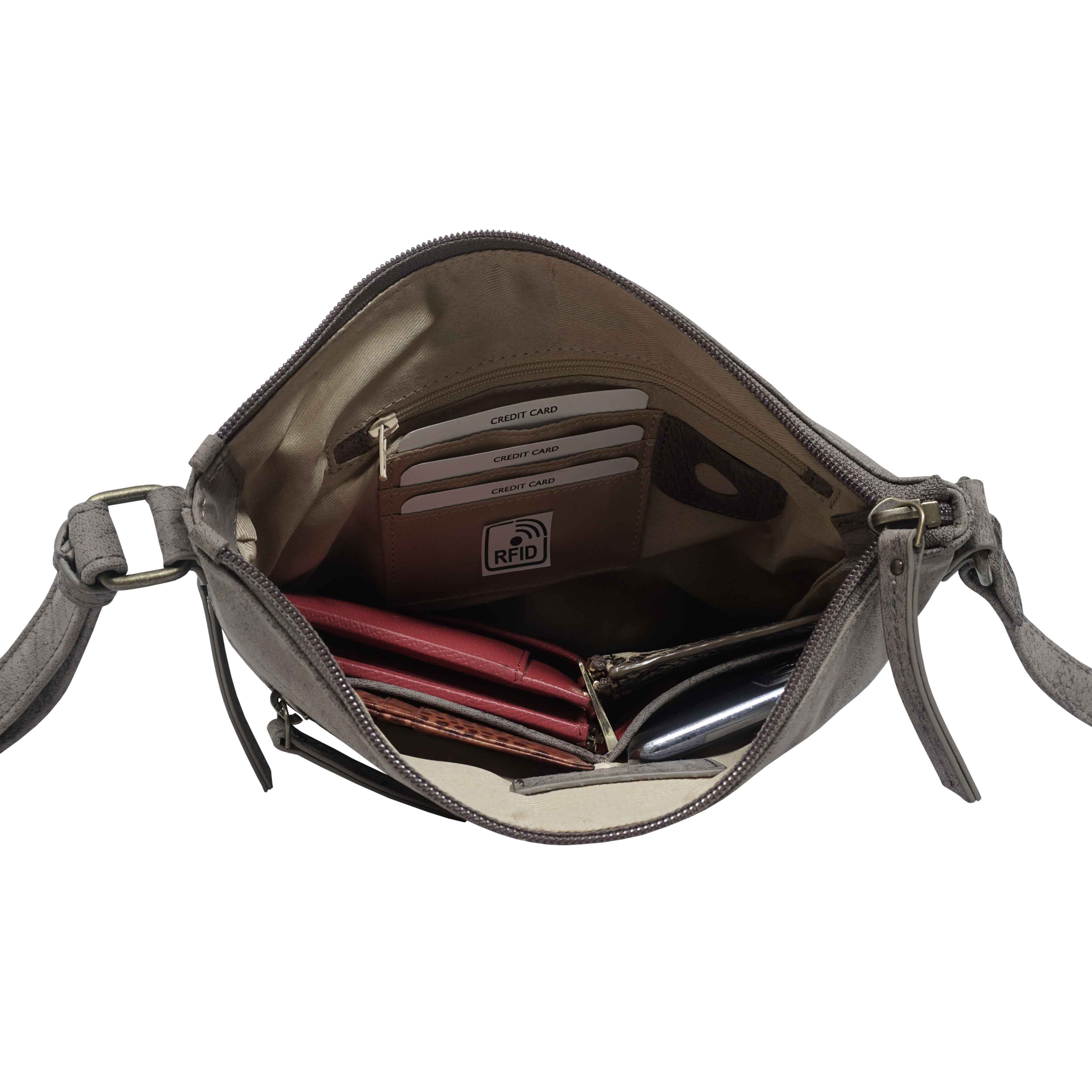 'CORI' Distressed Grey Real Leather Crossbody Bag