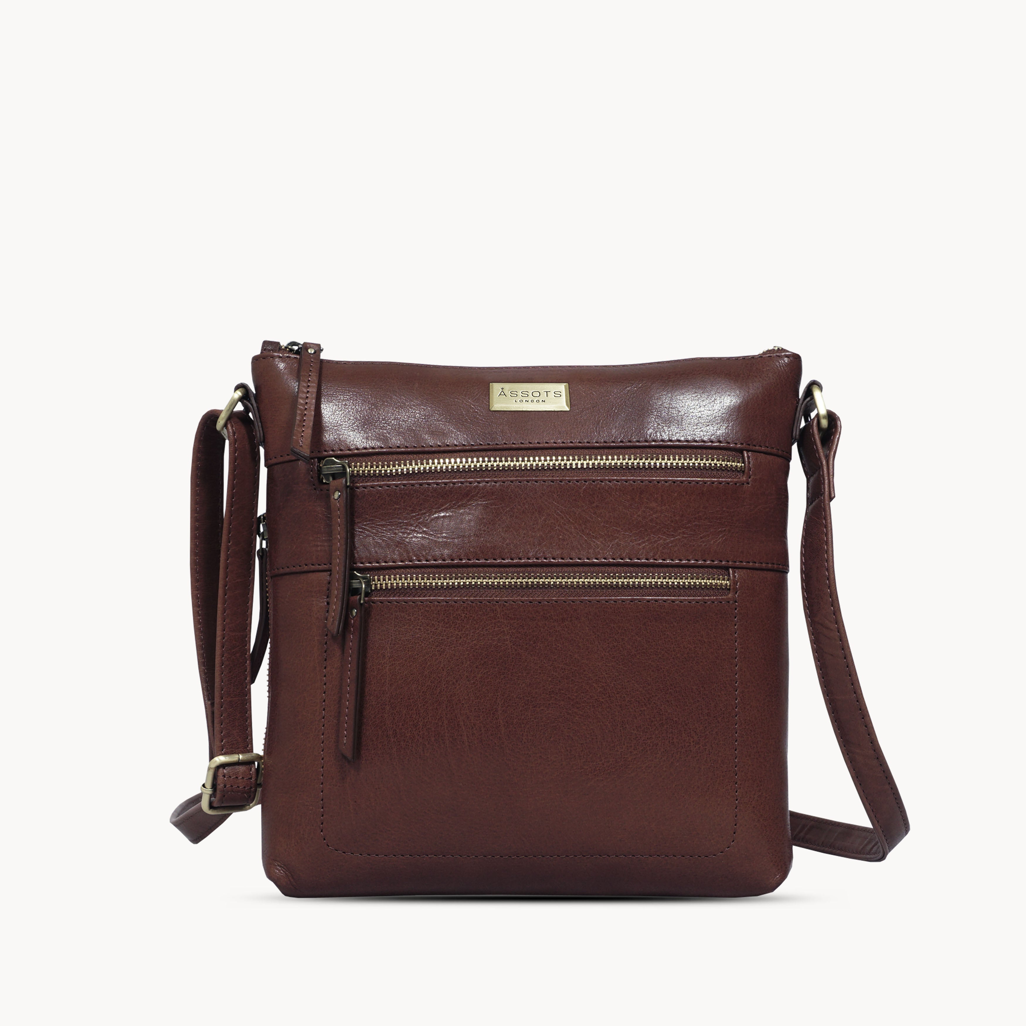 'CORI' Brown Polished VT Real Leather Crossbody Bag
