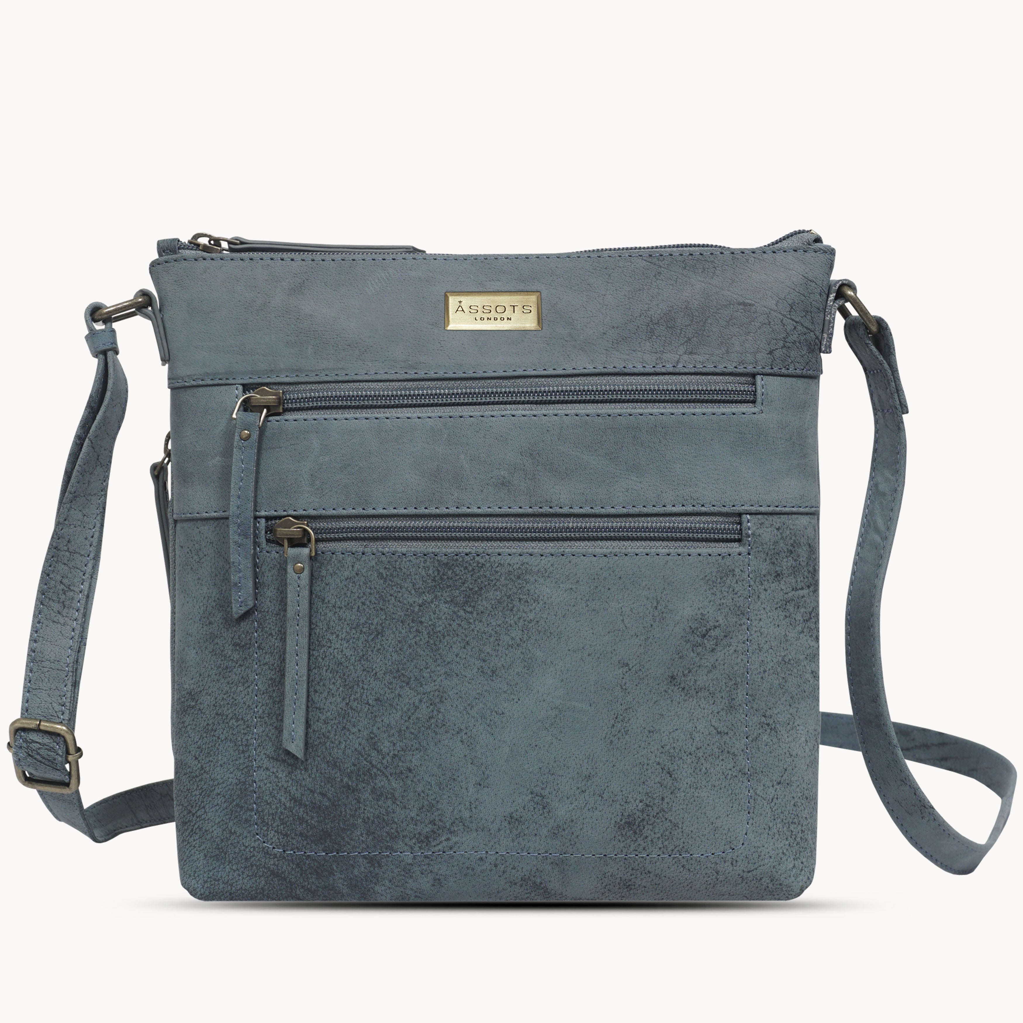 'CORI' Denim Distressed Real Leather Crossbody Bag