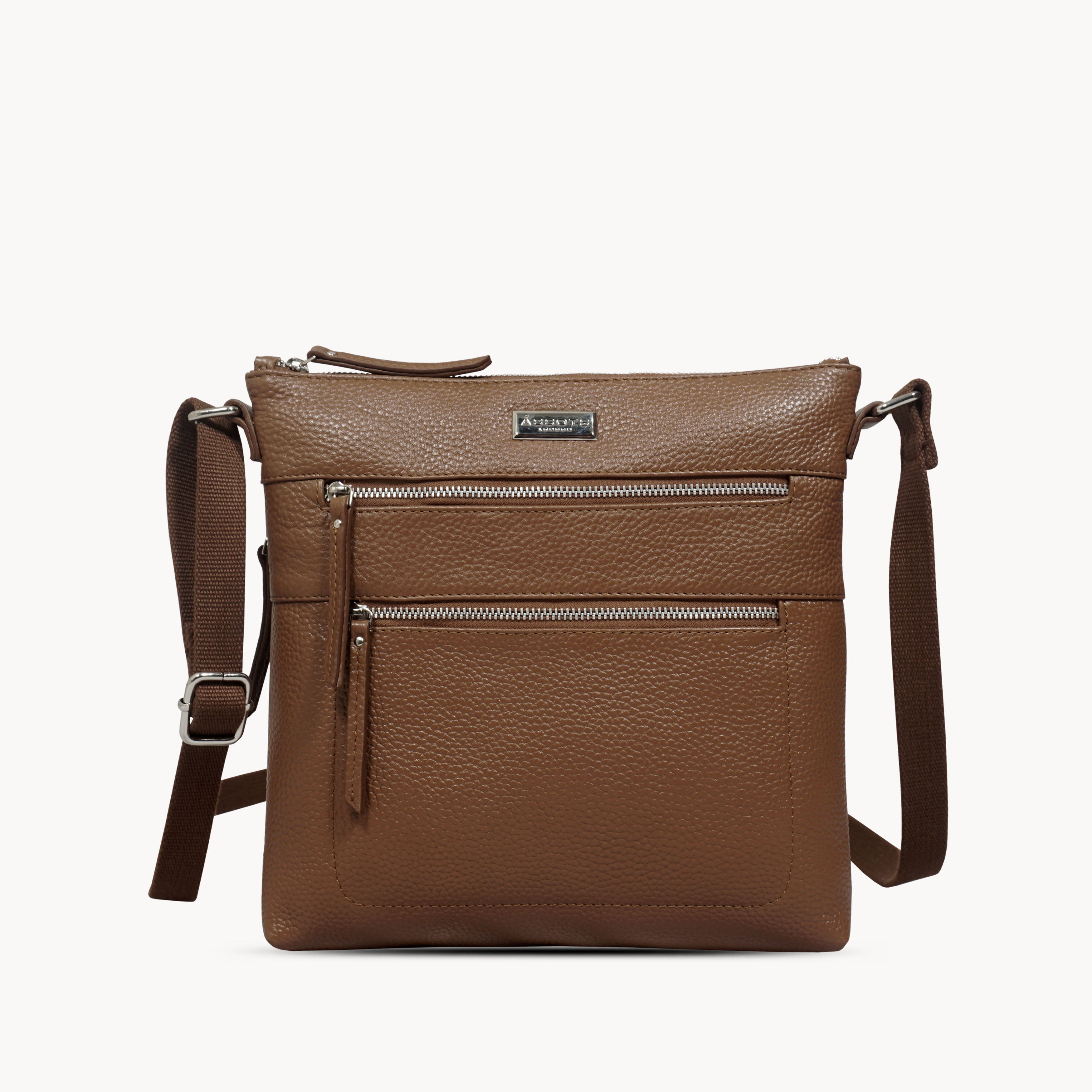 'CORI' Tan Pebble Grain Real Leather Crossbody Bag