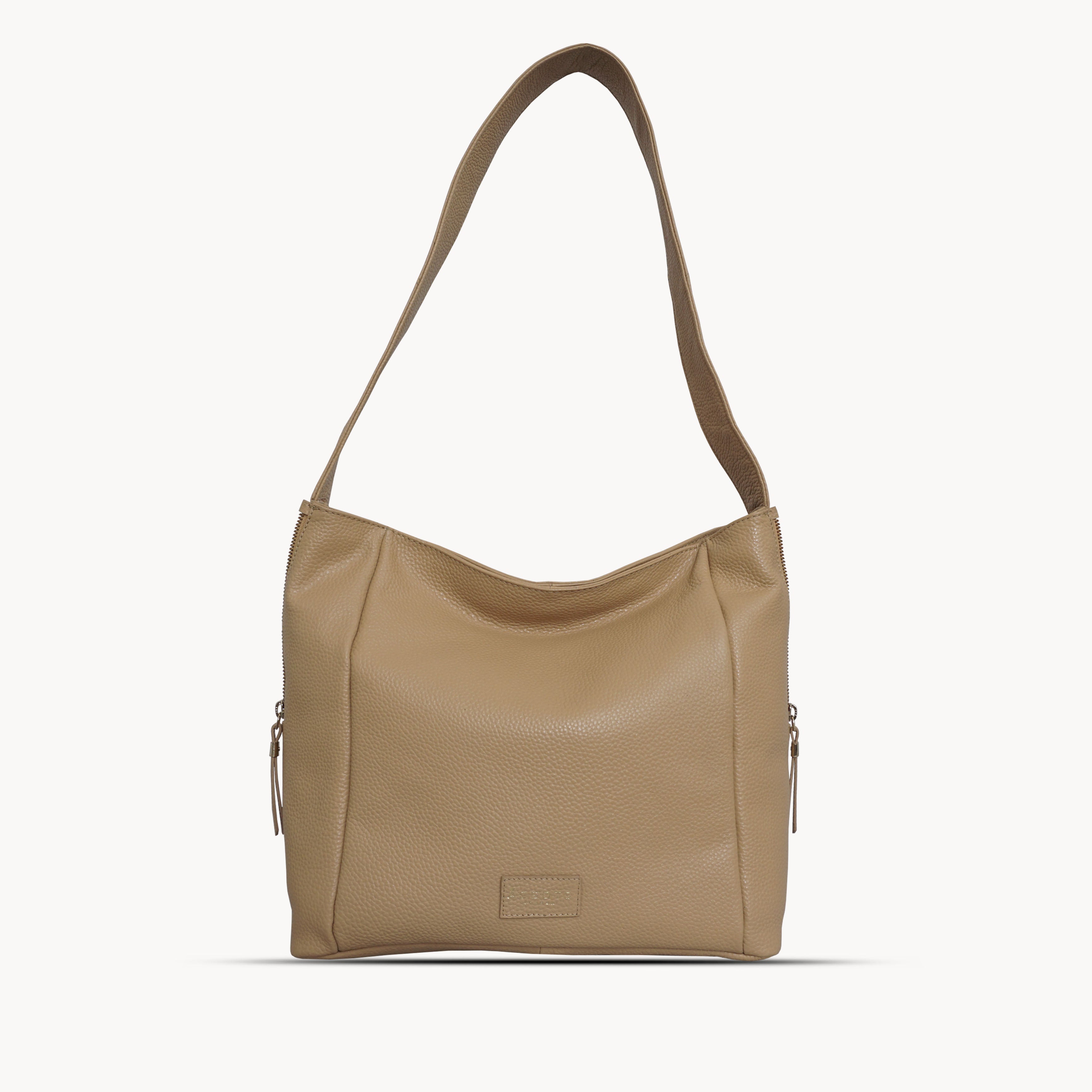 'COURTNEY' Camel Pebble Grain Leather Slouchy Hobo Bag