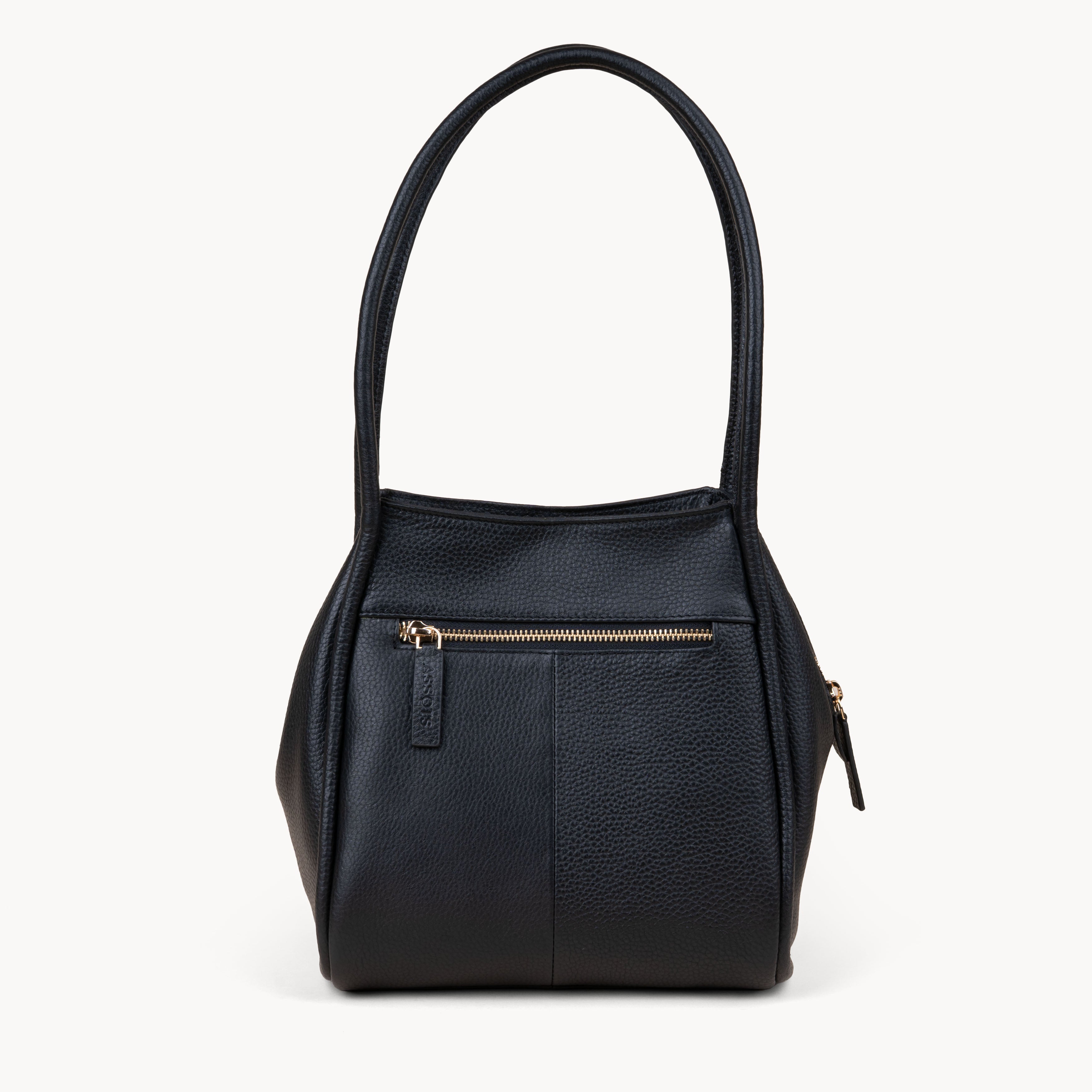 'Debbie' Black Pebble Grain Real Leather Shoulder Bag