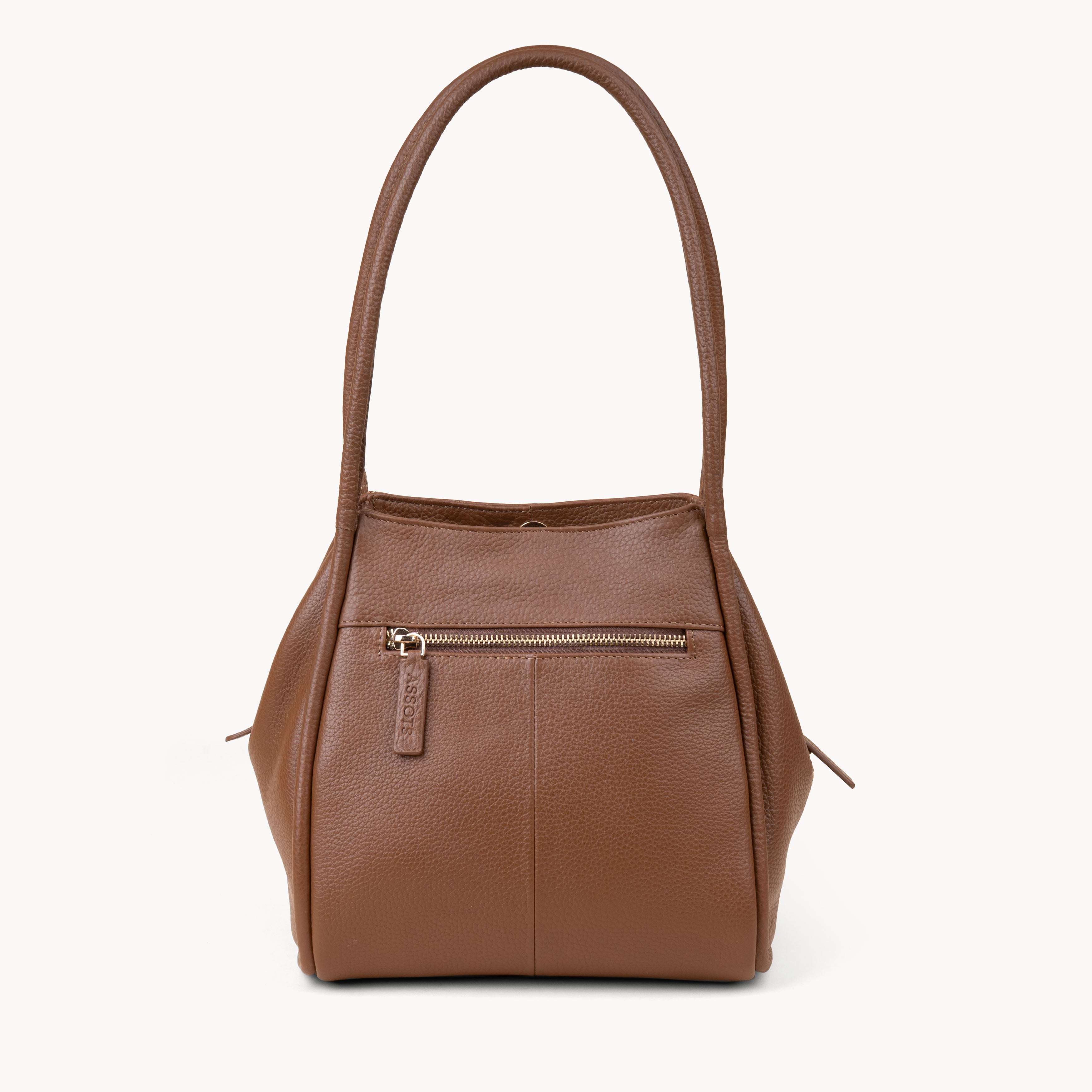 'Debbie' Tan Pebble Grain Real Leather Shoulder Bag