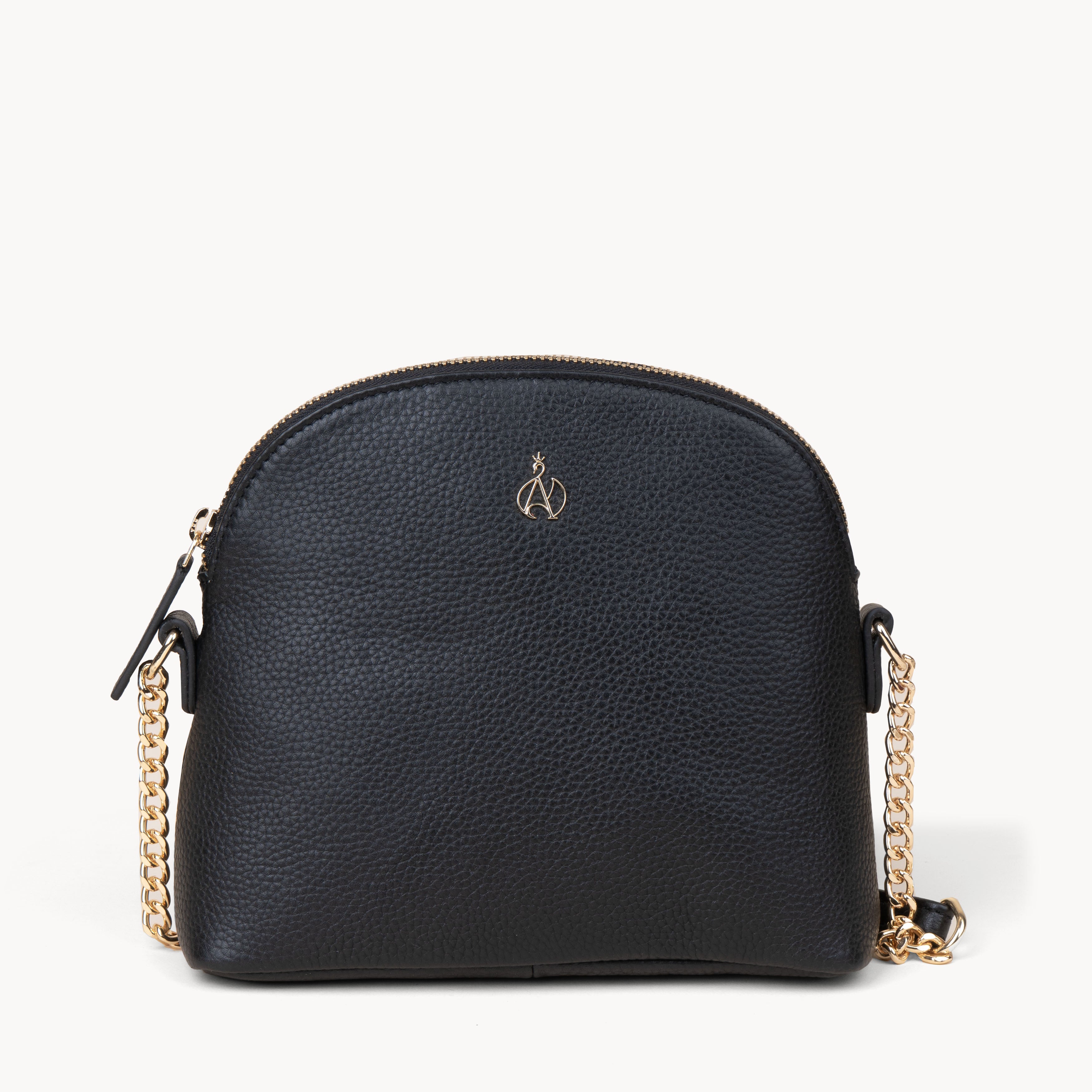 'DOVE' Black Pebble Grain Real Leather Crossbody Bag