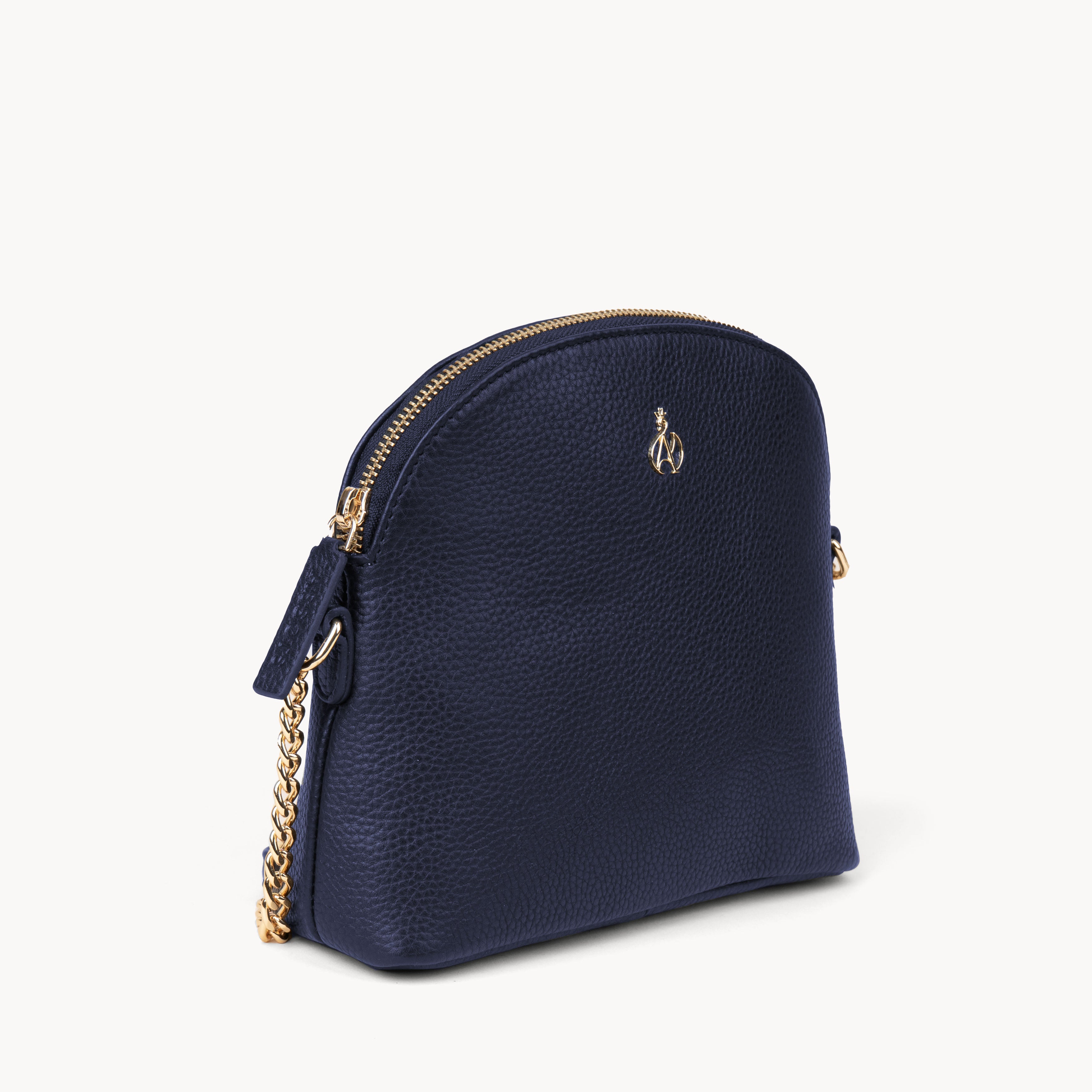 'DOVE' Navy Pebble Grain Real Leather Crossbody Bag