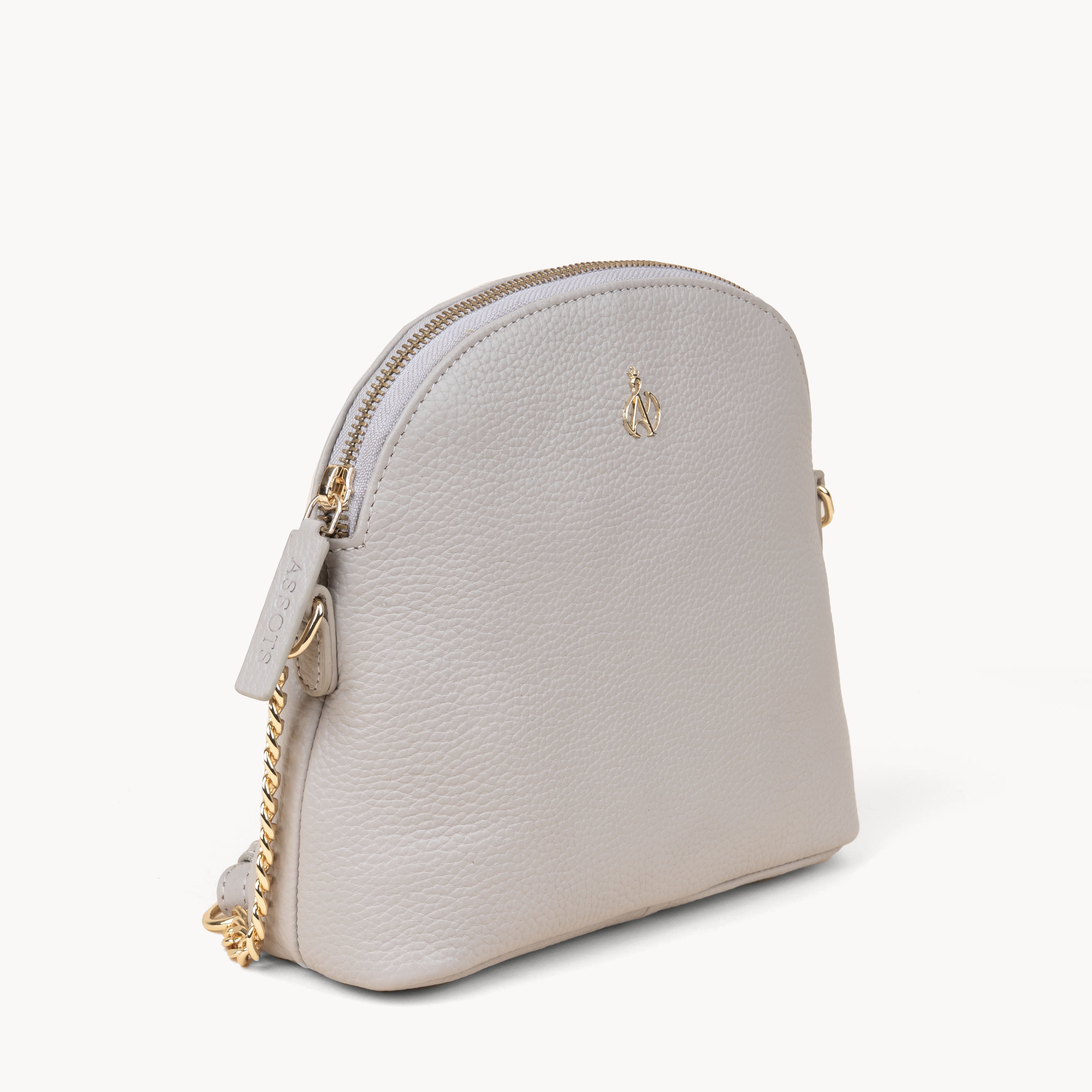 'DOVE' Ice Grey Pebble Grain Real Leather Crossbody Bag