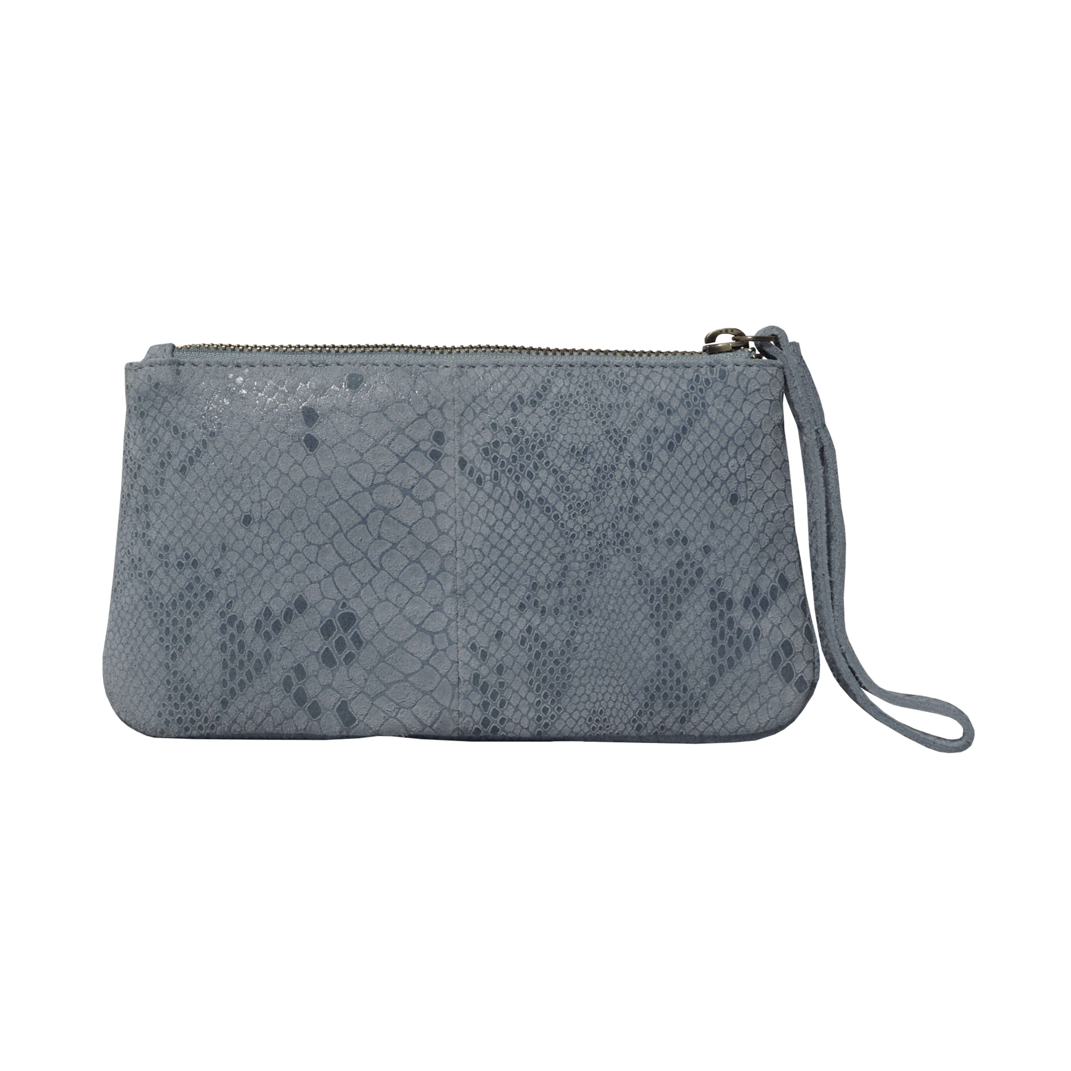 'DARCY' Pastel Blue Pleated Snake Print Real Leather Wristlet Pouch