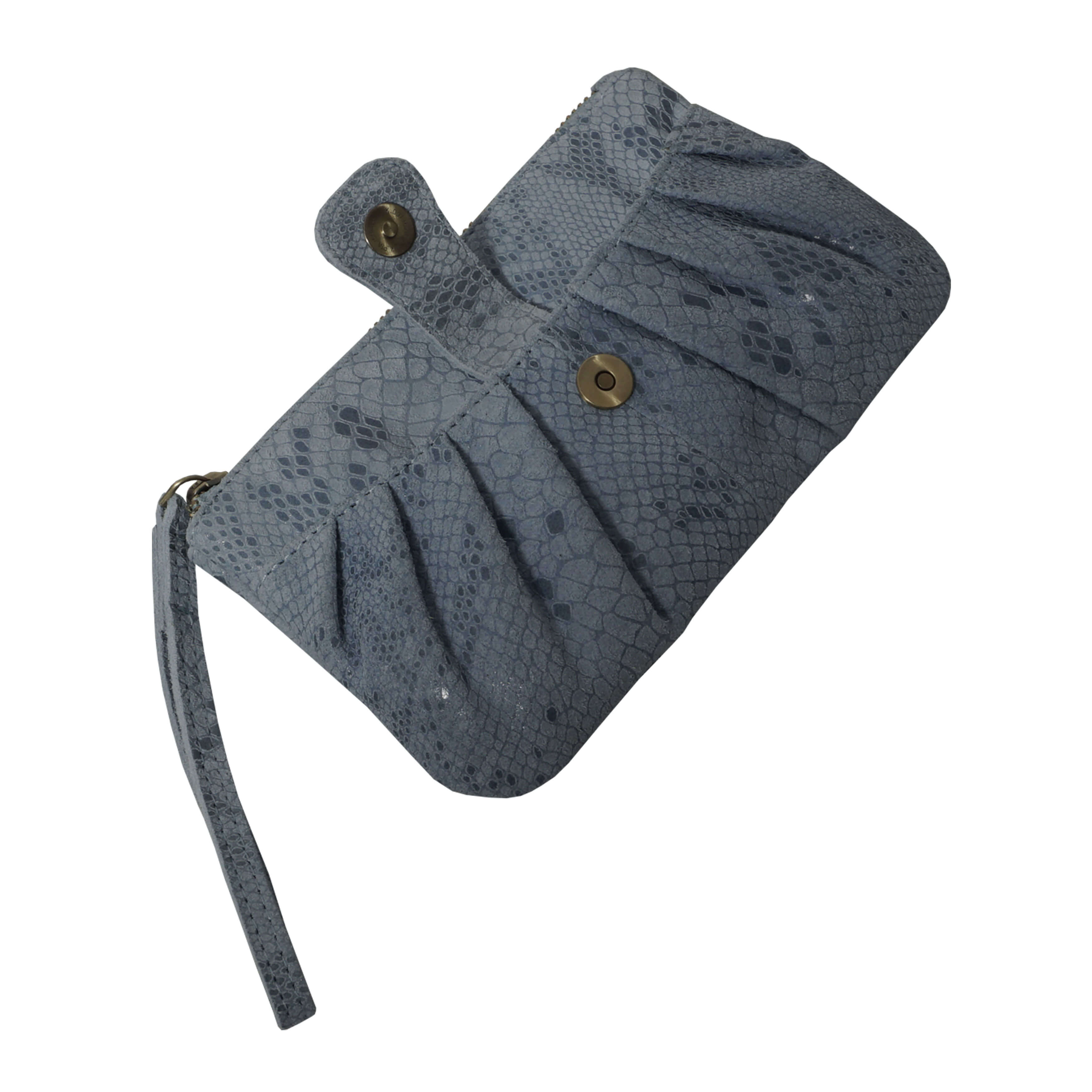 'DARCY' Pastel Blue Pleated Snake Print Real Leather Wristlet Pouch