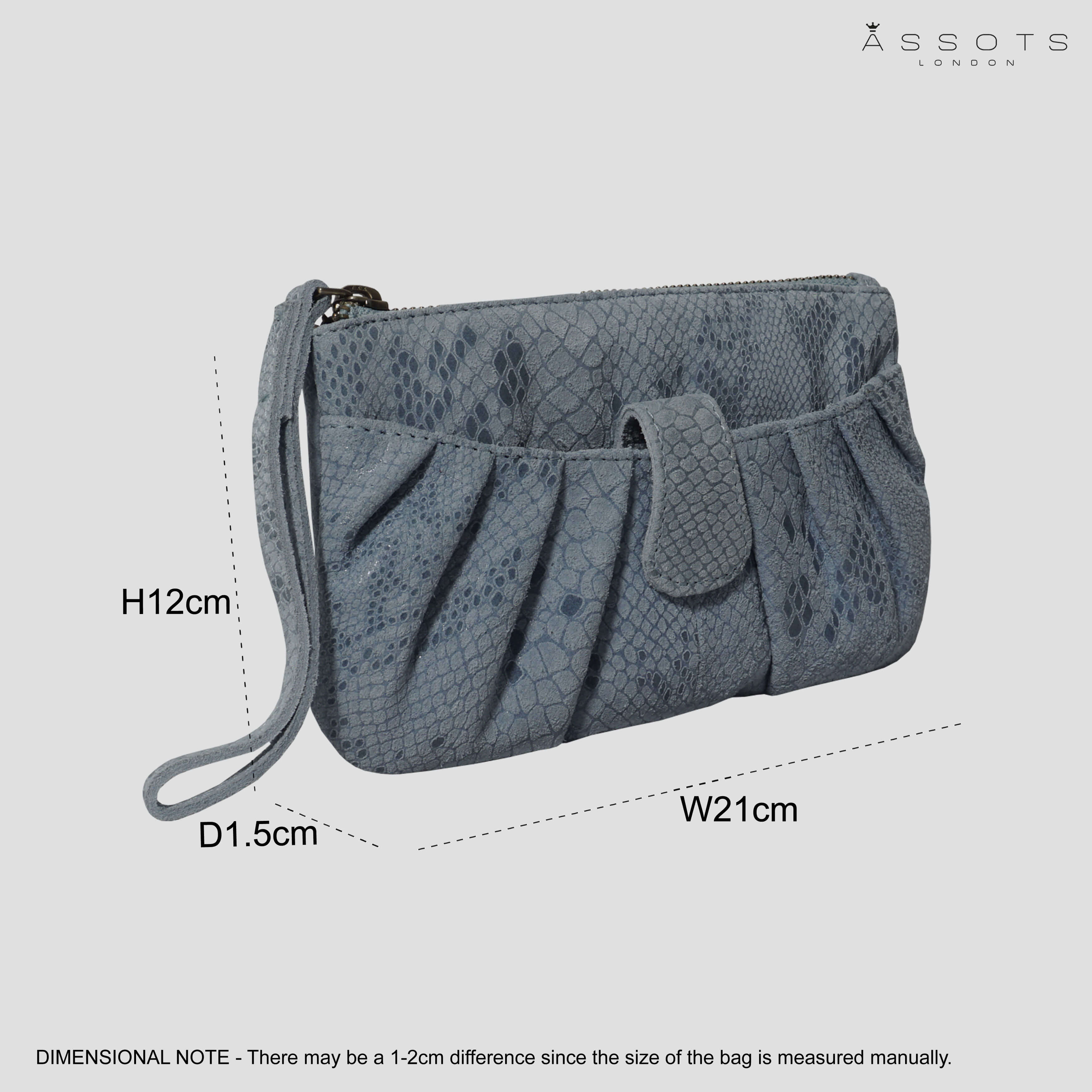 'DARCY' Pastel Blue Pleated Snake Print Real Leather Wristlet Pouch