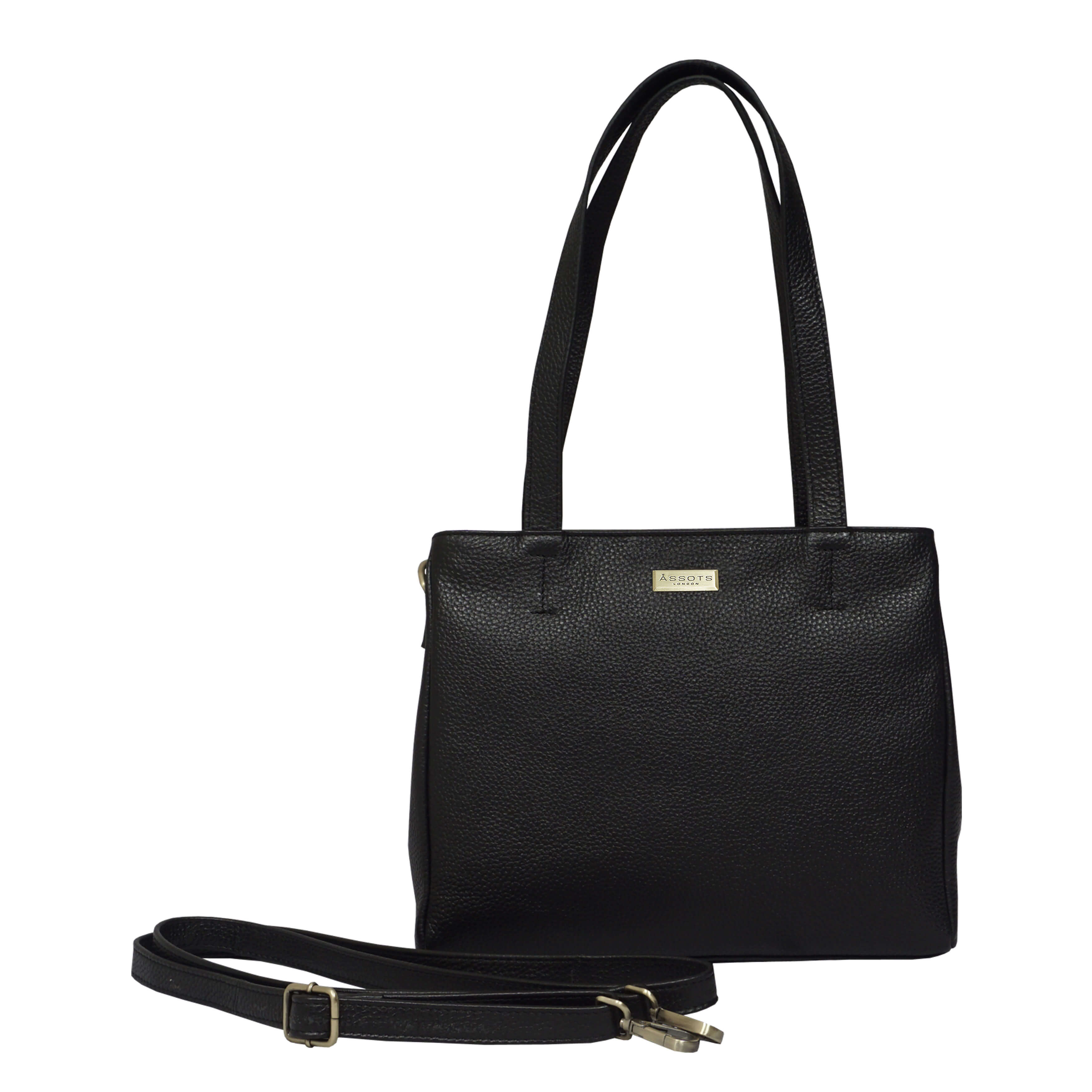 'DEBRA' Black Pebble Grain Real Leather Crossbody Shoulder Bag