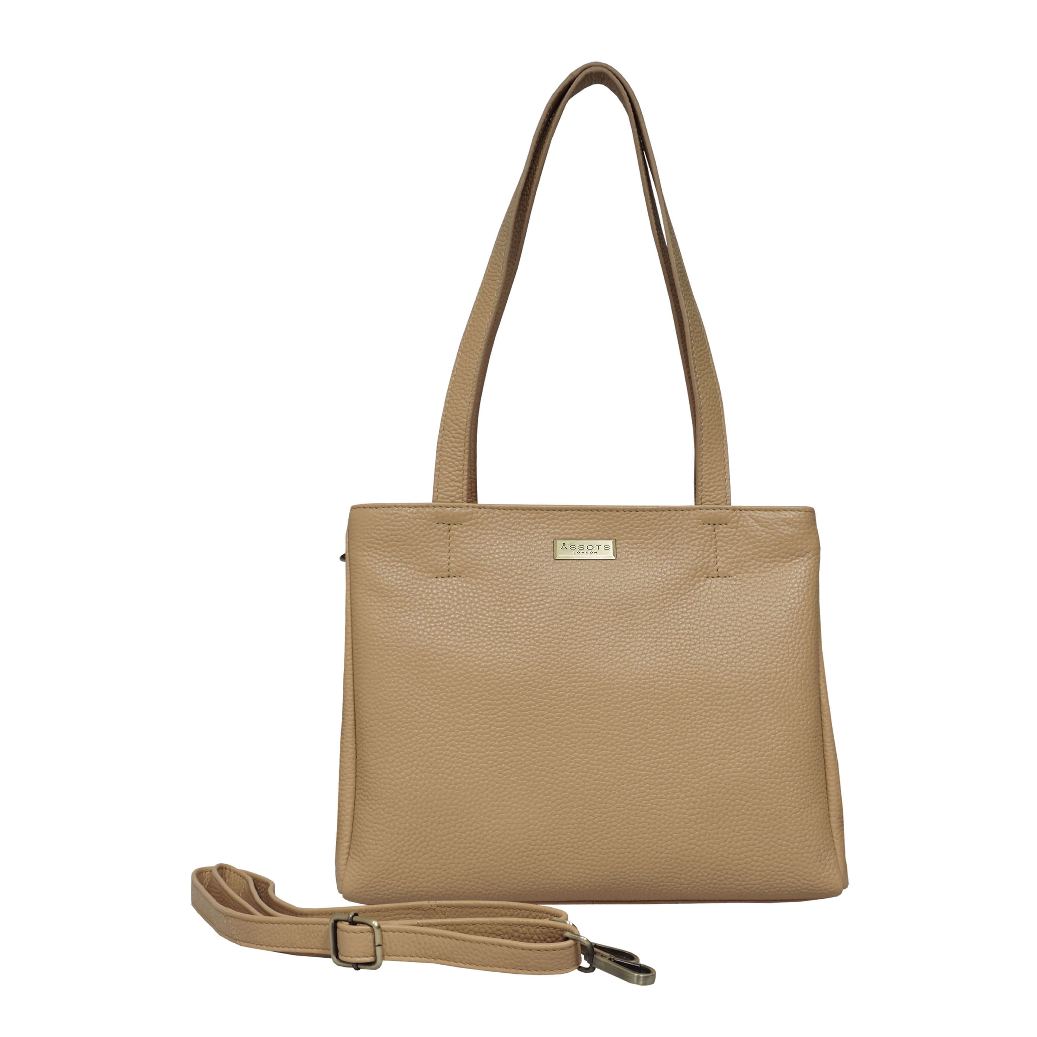 'DEBRA' Camel Pebble Grain Real Leather Crossbody Shoulder Bag