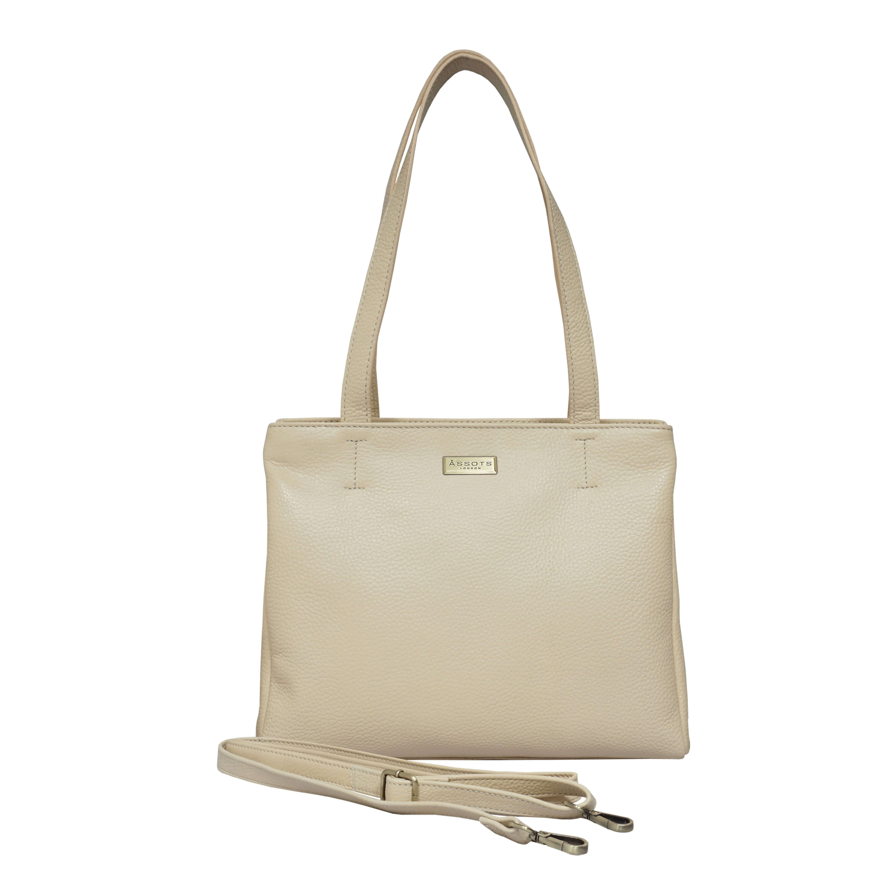 'DEBRA' Off White Pebble Grain Real Leather Crossbody Shoulder Bag