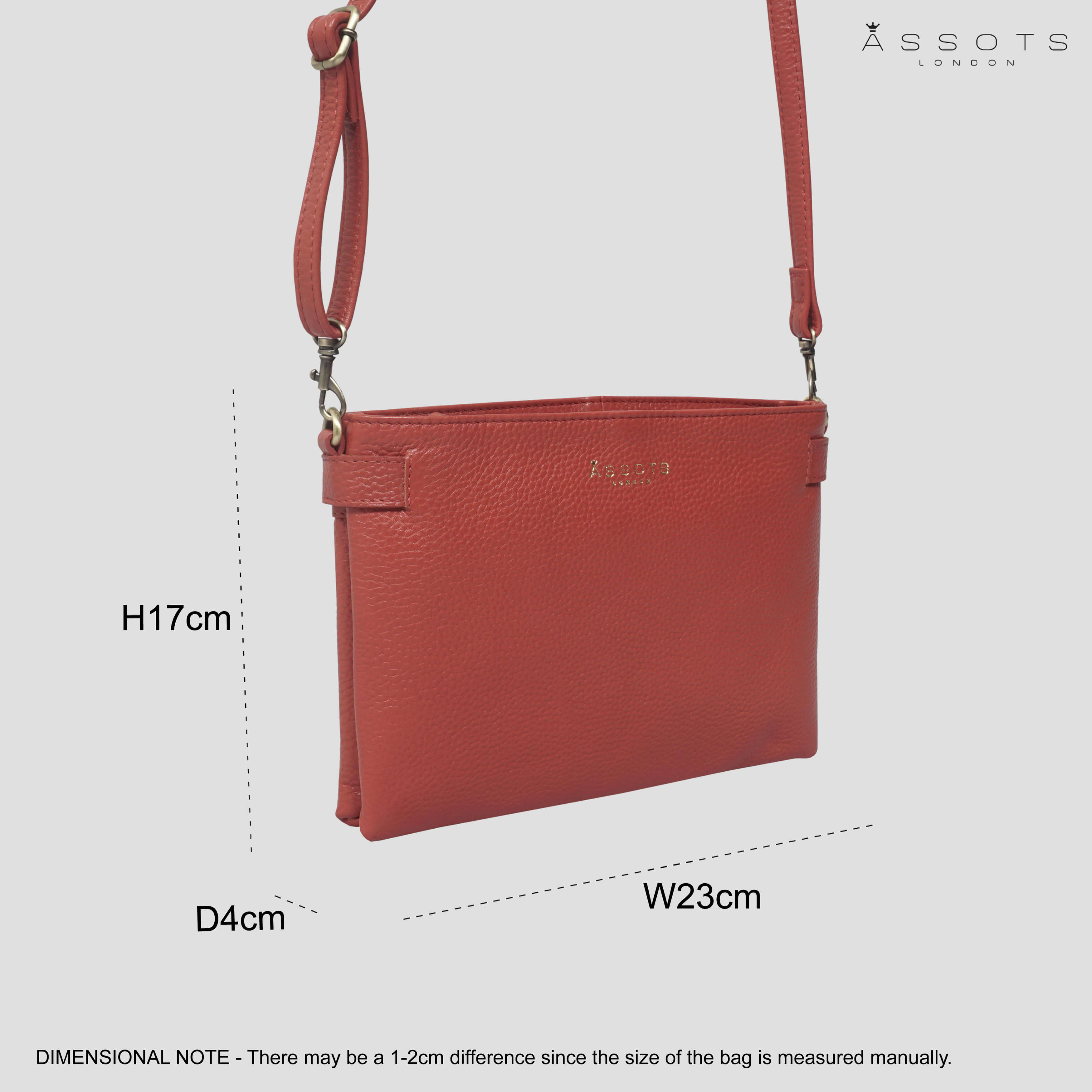 'DELILAH' Red Pebble Grain Real Leather Crossbody Bag