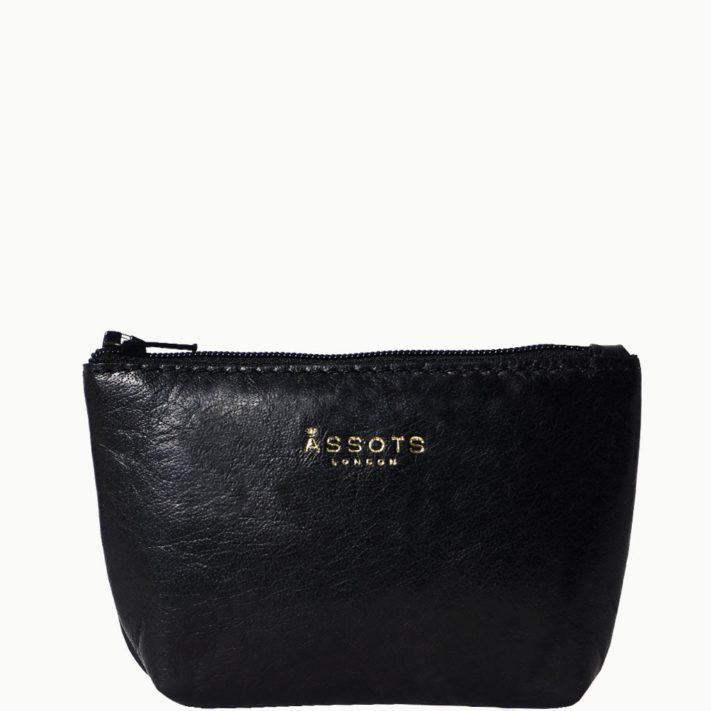 'Diana' Black Full Grain Leather Zip Top Coin Purse