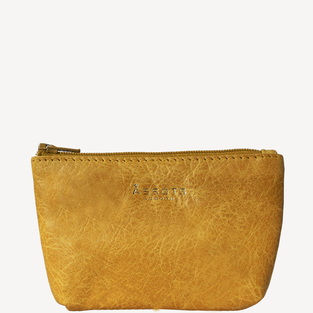 'Diana' Yellow Full Grain Leather Zip Top Coin Purse