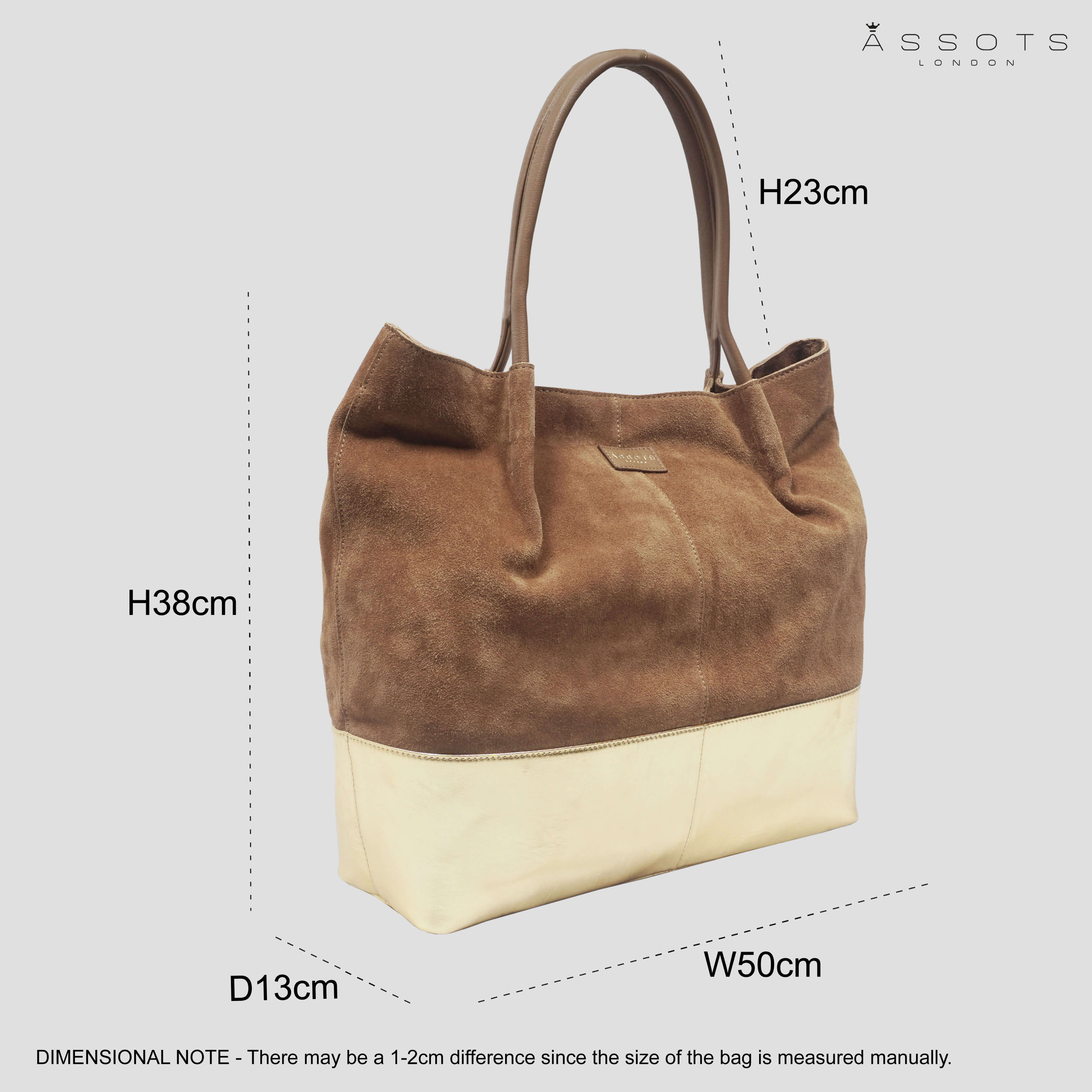 'DONNA' Tan and Metallic Yellow Gold Real Leather Unlined Designer Shopper Bag