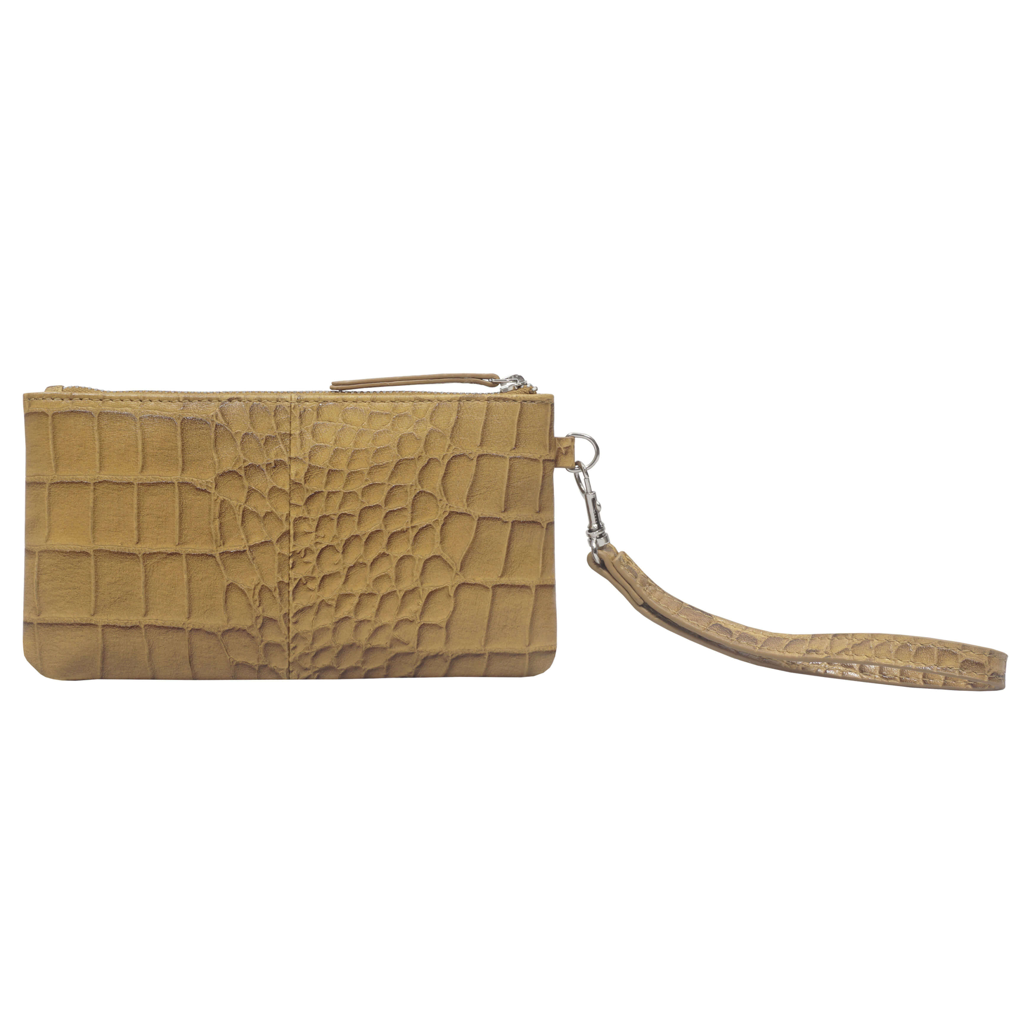 'Dory' Tan Croc Real Leather Wristlet Handle Purse