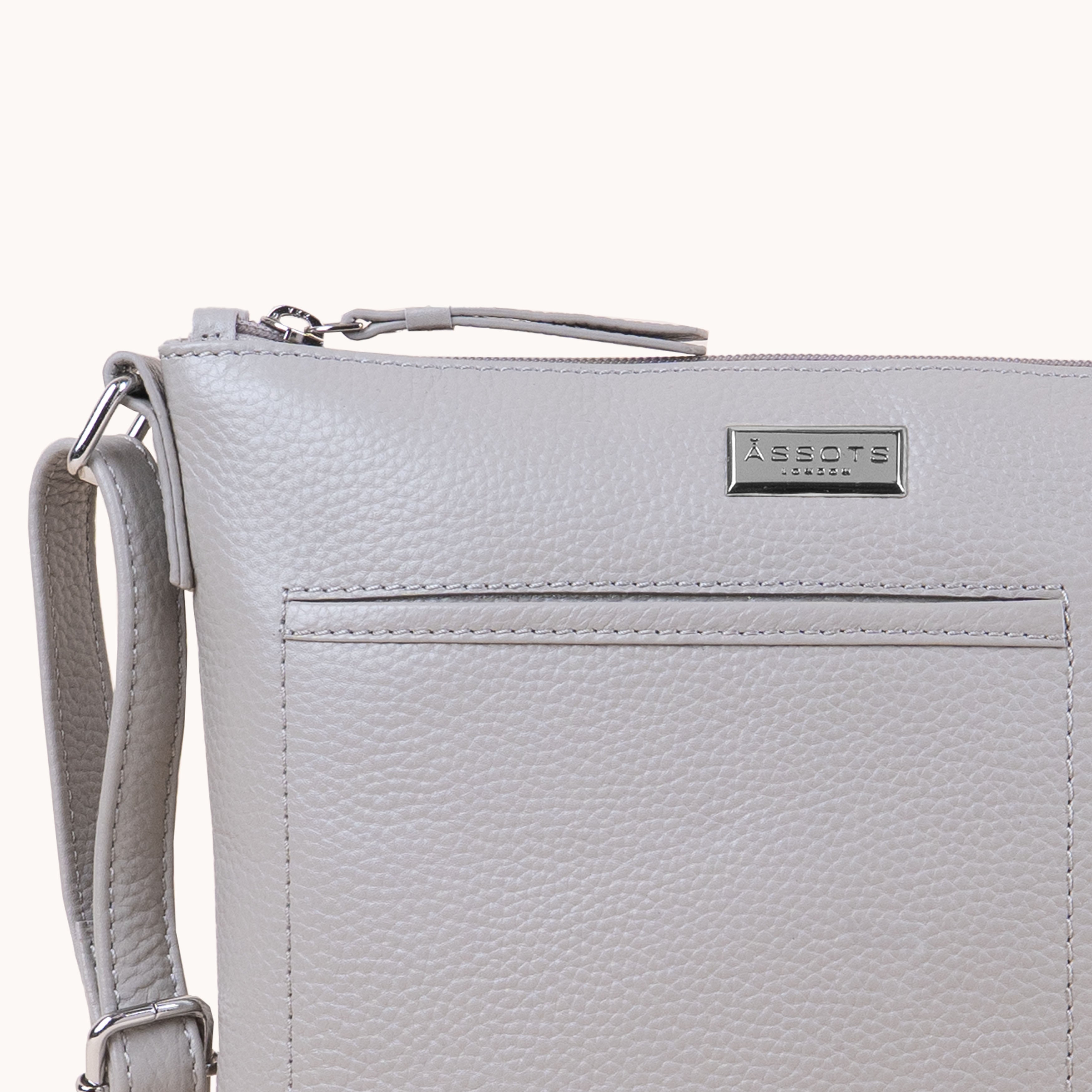 'EDITH' Fog Grey Pebble Grain Real Leather Crossbody Bag