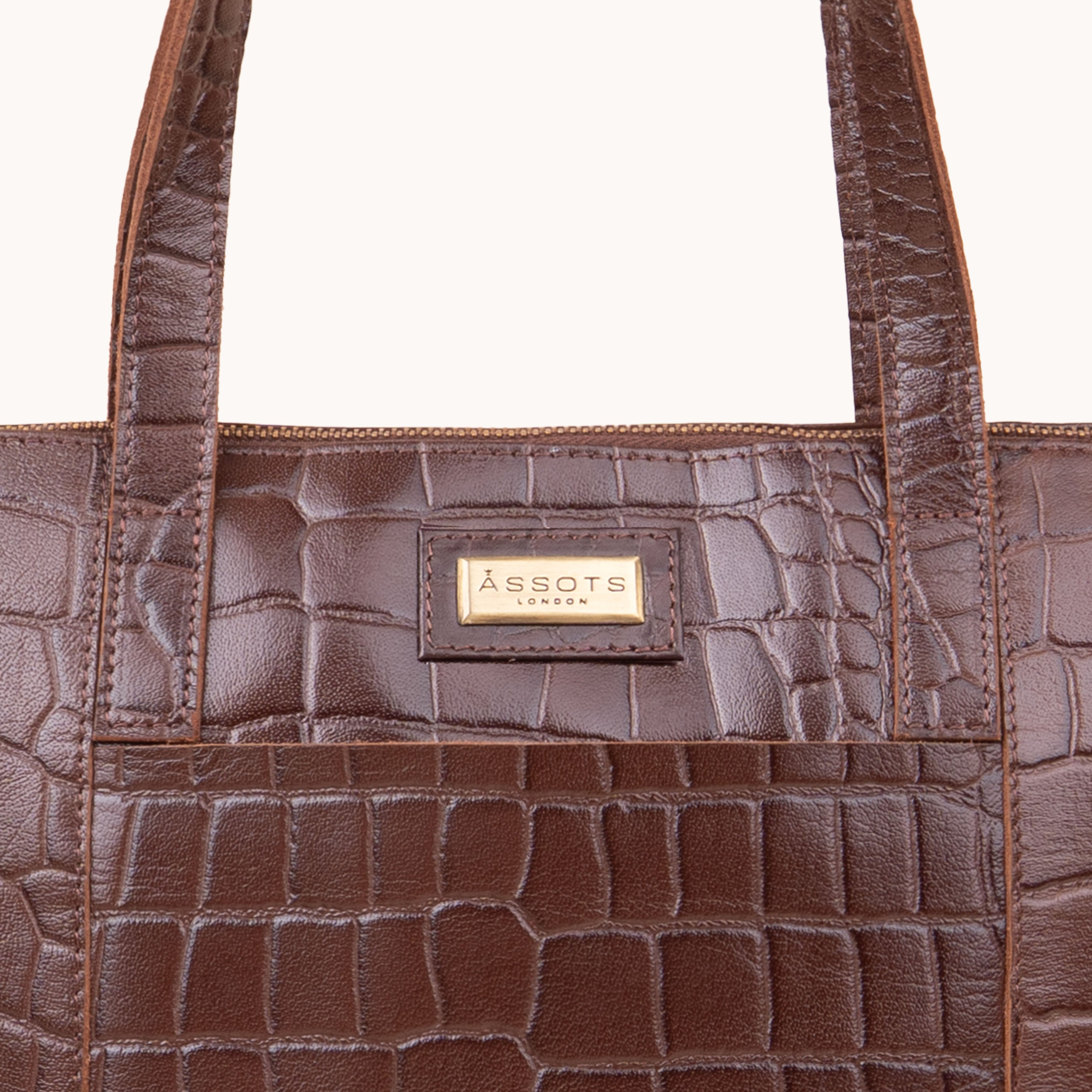 'Eva' Brown Croc Real Leather Designer Unlined Tote Bag