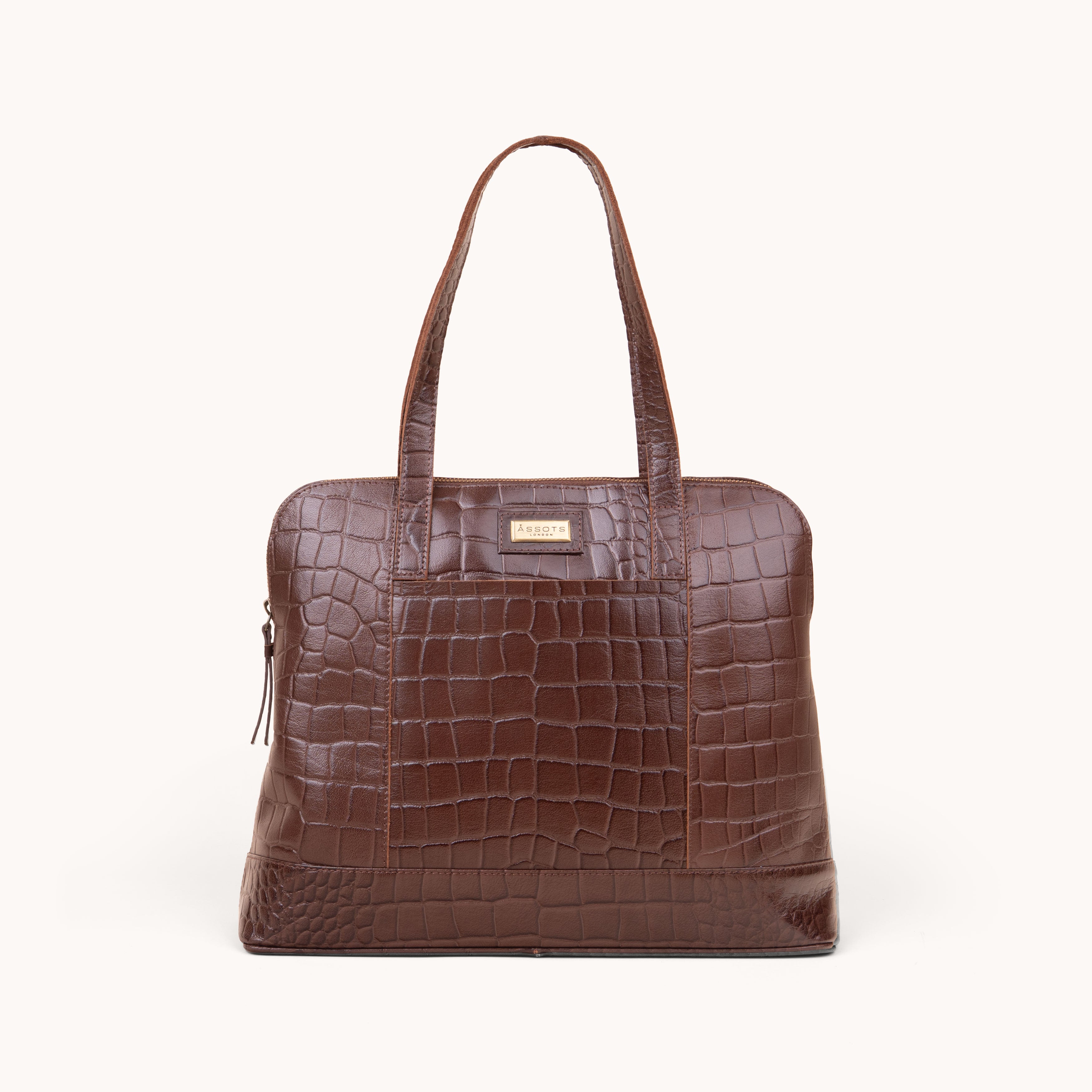 'Eva' Brown Croc Real Leather Designer Unlined Tote Bag