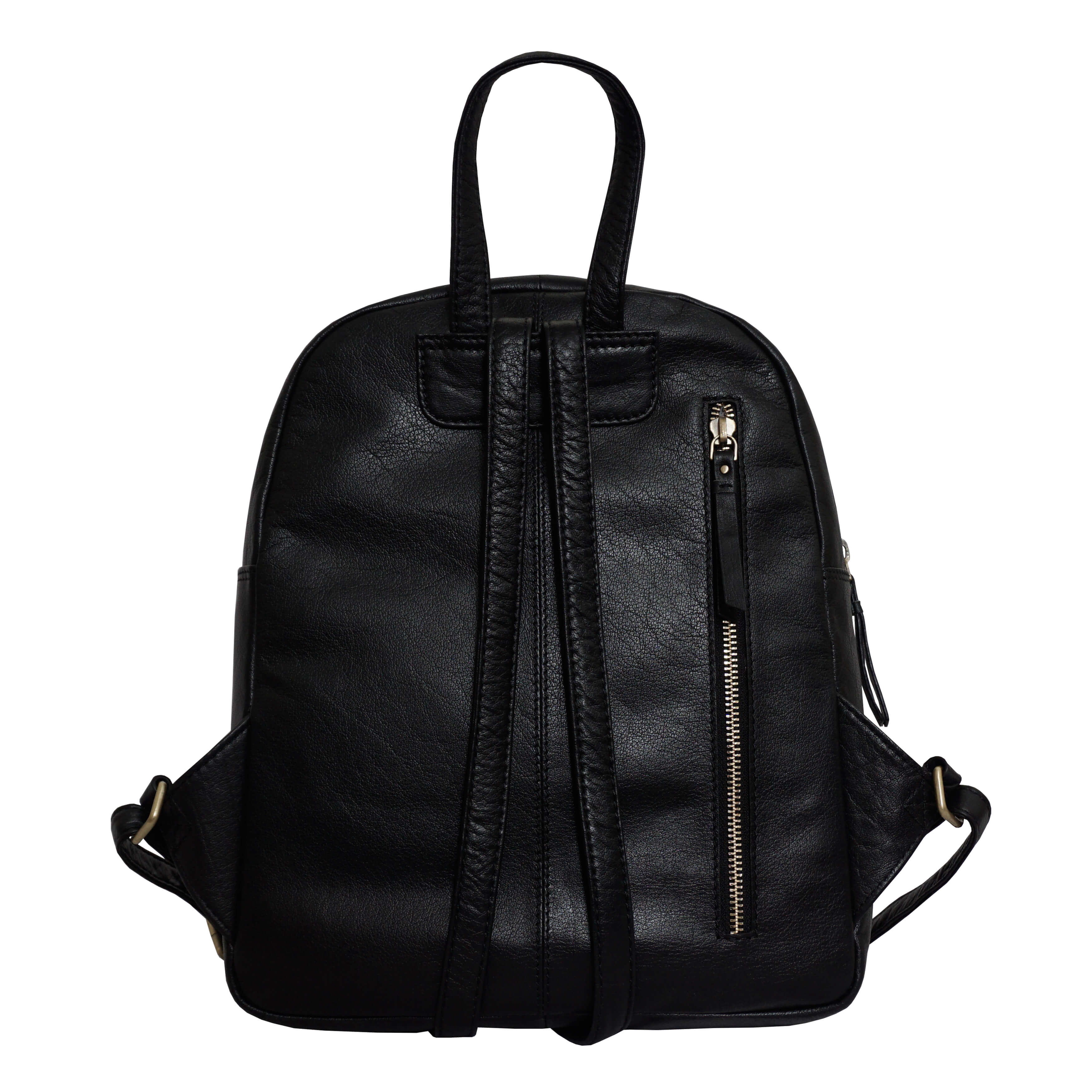 'EDEN' Black Full Grain Small Leather Zip Top Backpack