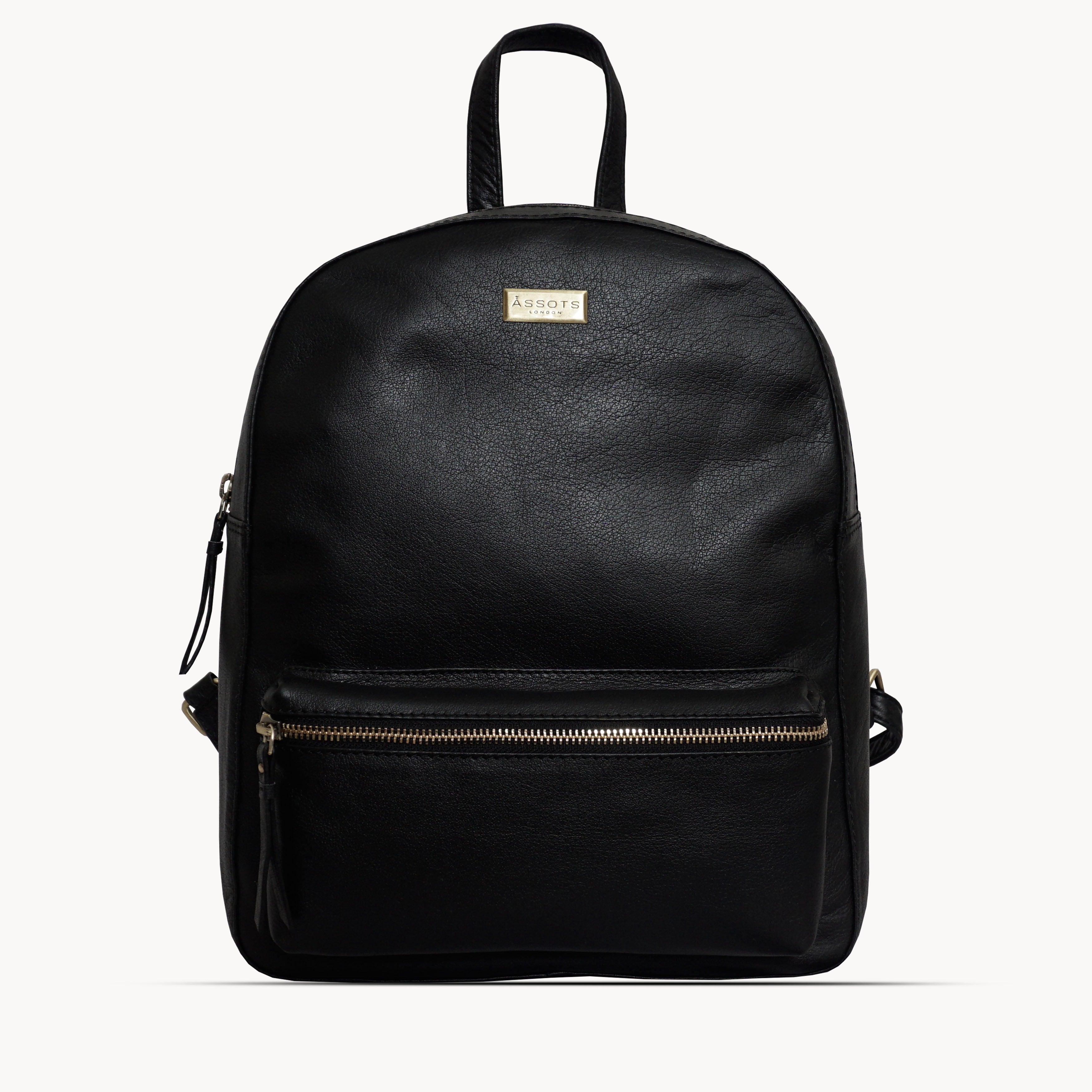 Eden' Black Nappa Soft Leather Backpack with Gold Zippers – Assots