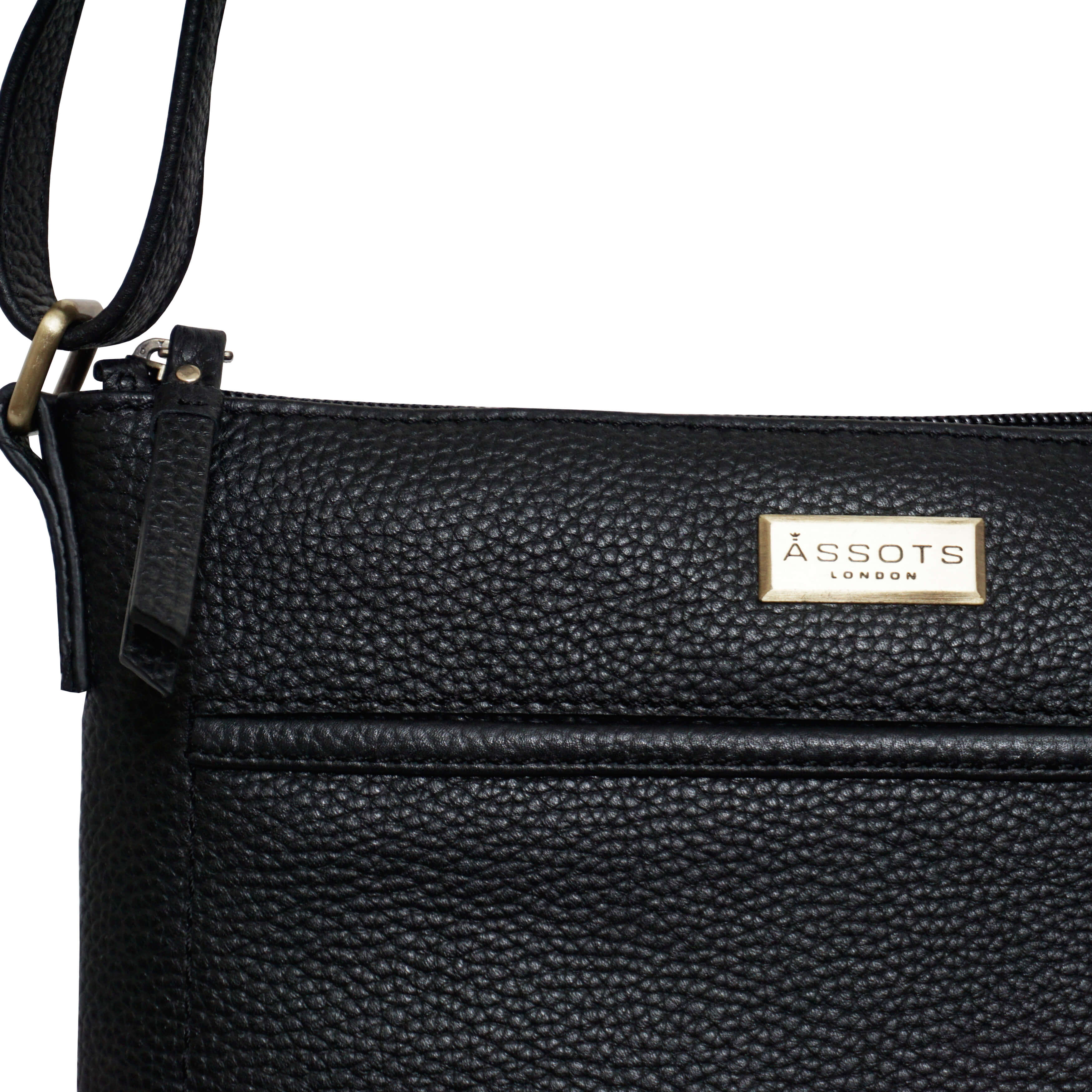 'EDITH' Black Pebble Grain Leather Crossbody bag