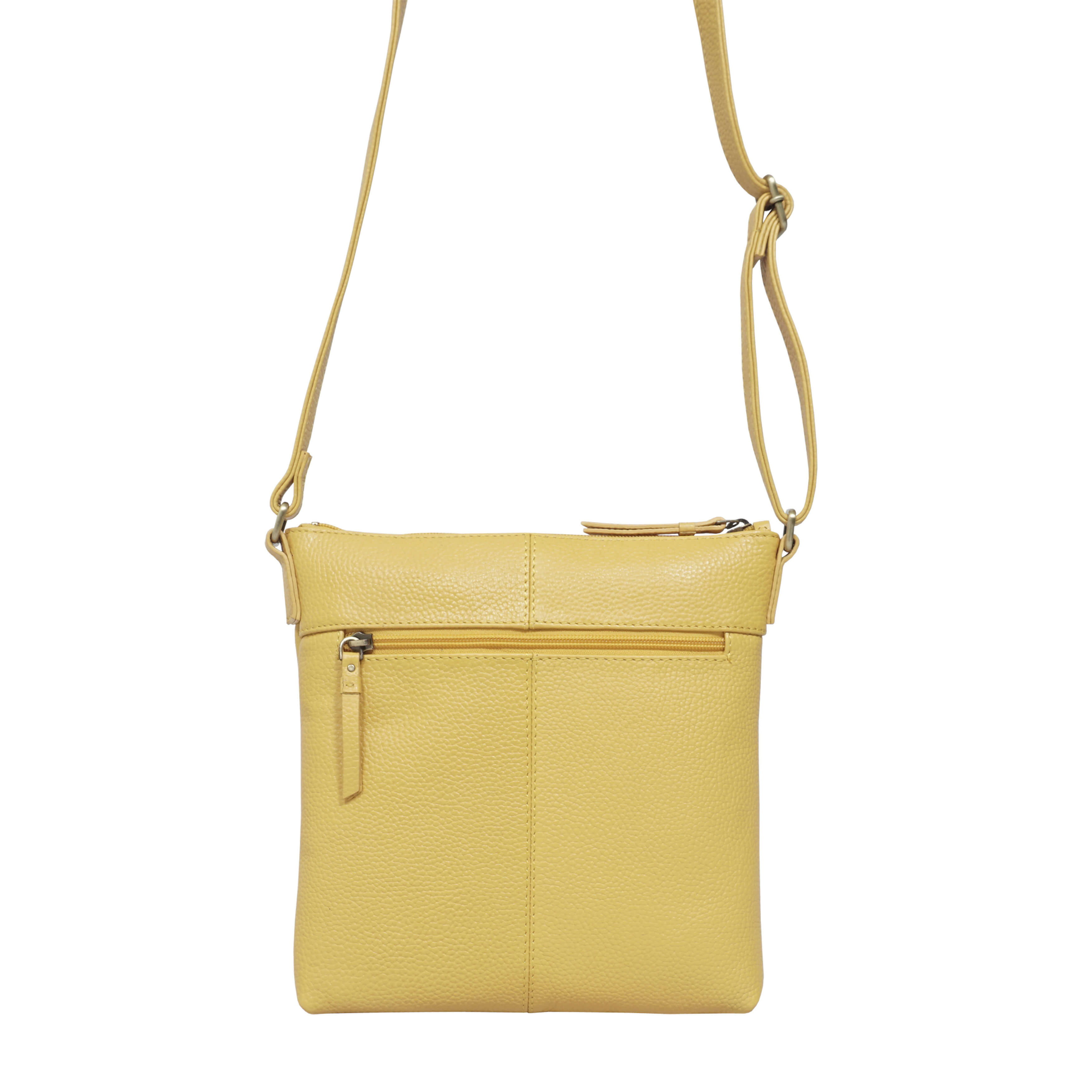 'EDITH' Mustard Pebble Grain Leather Crossbody bag