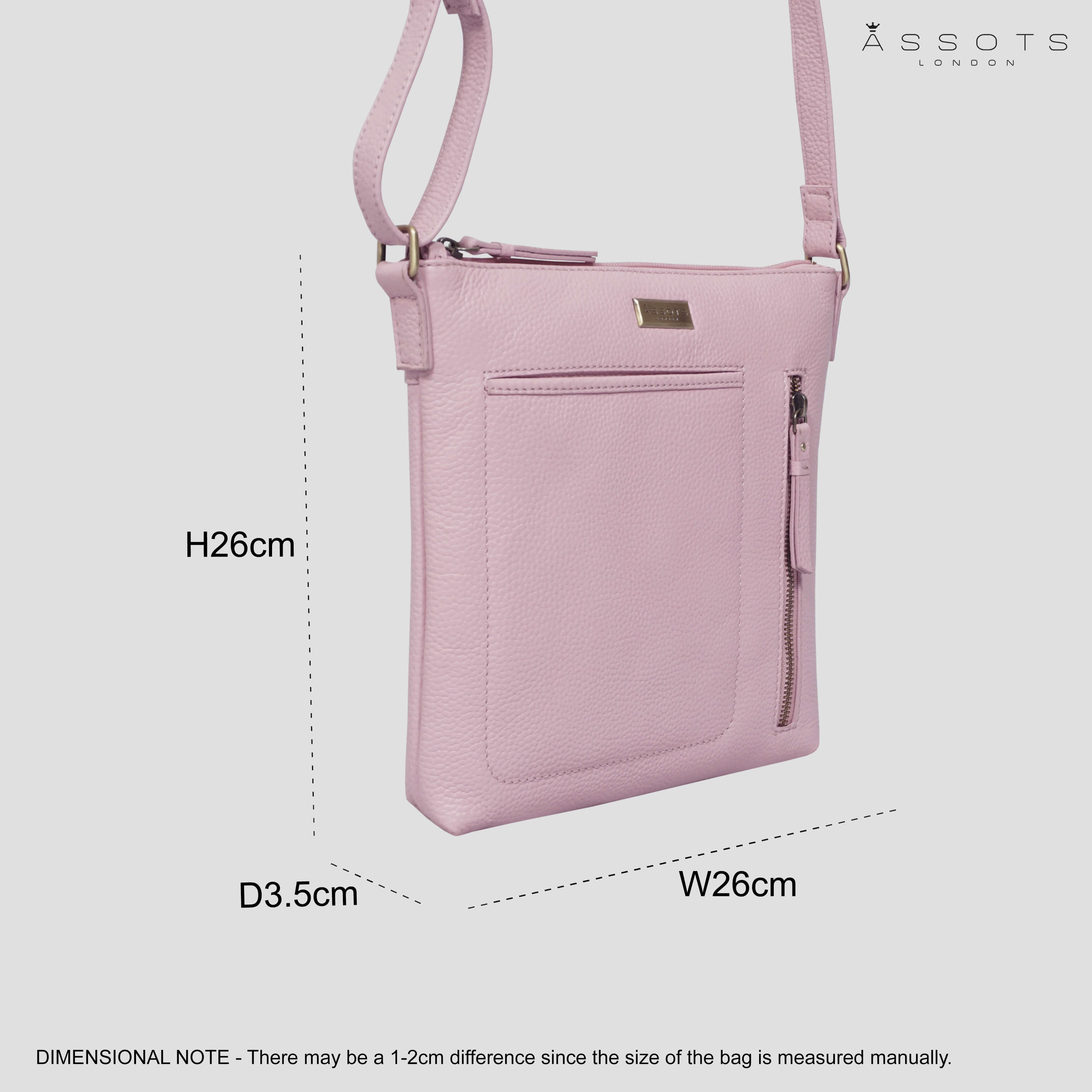 'EDITH' Pastel Pink Pebble Grain Leather Crossbody bag