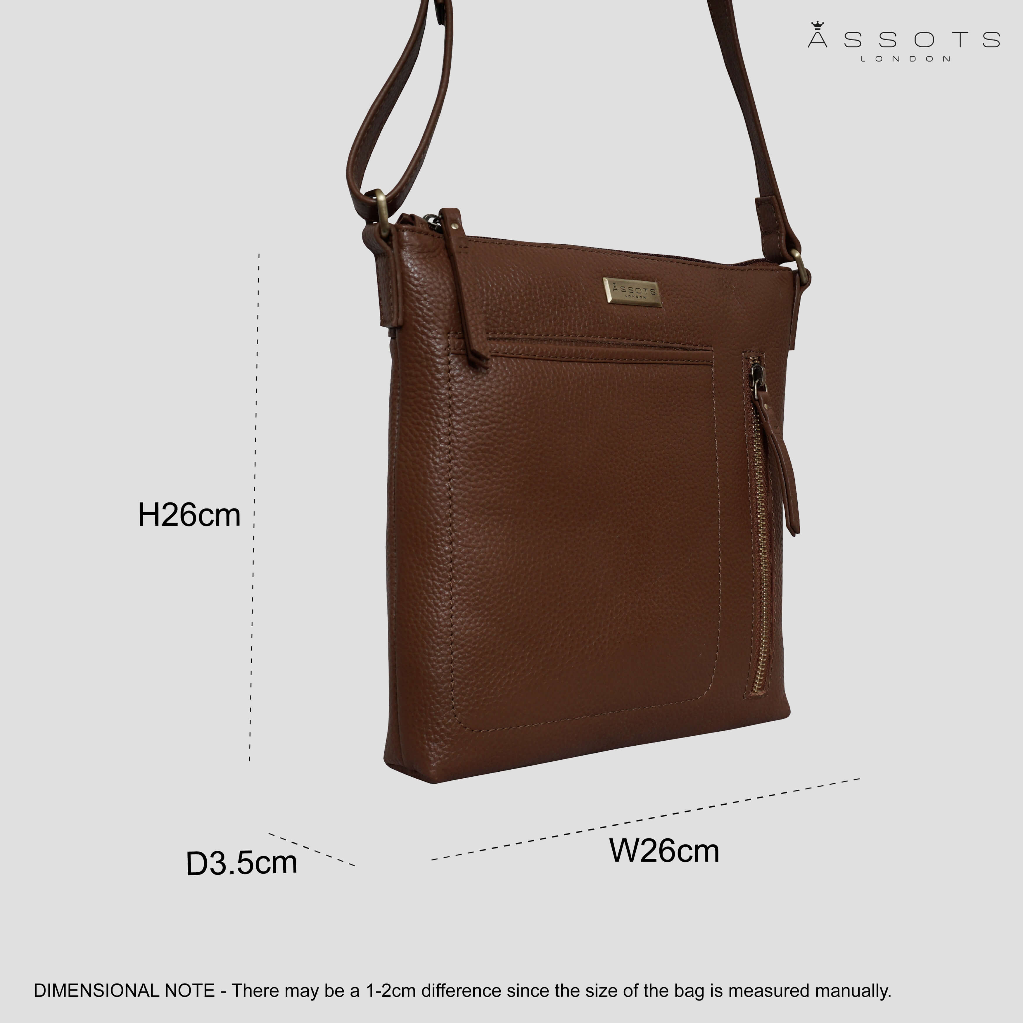 'EDITH' Tan Pebble Grain Leather Crossbody bag