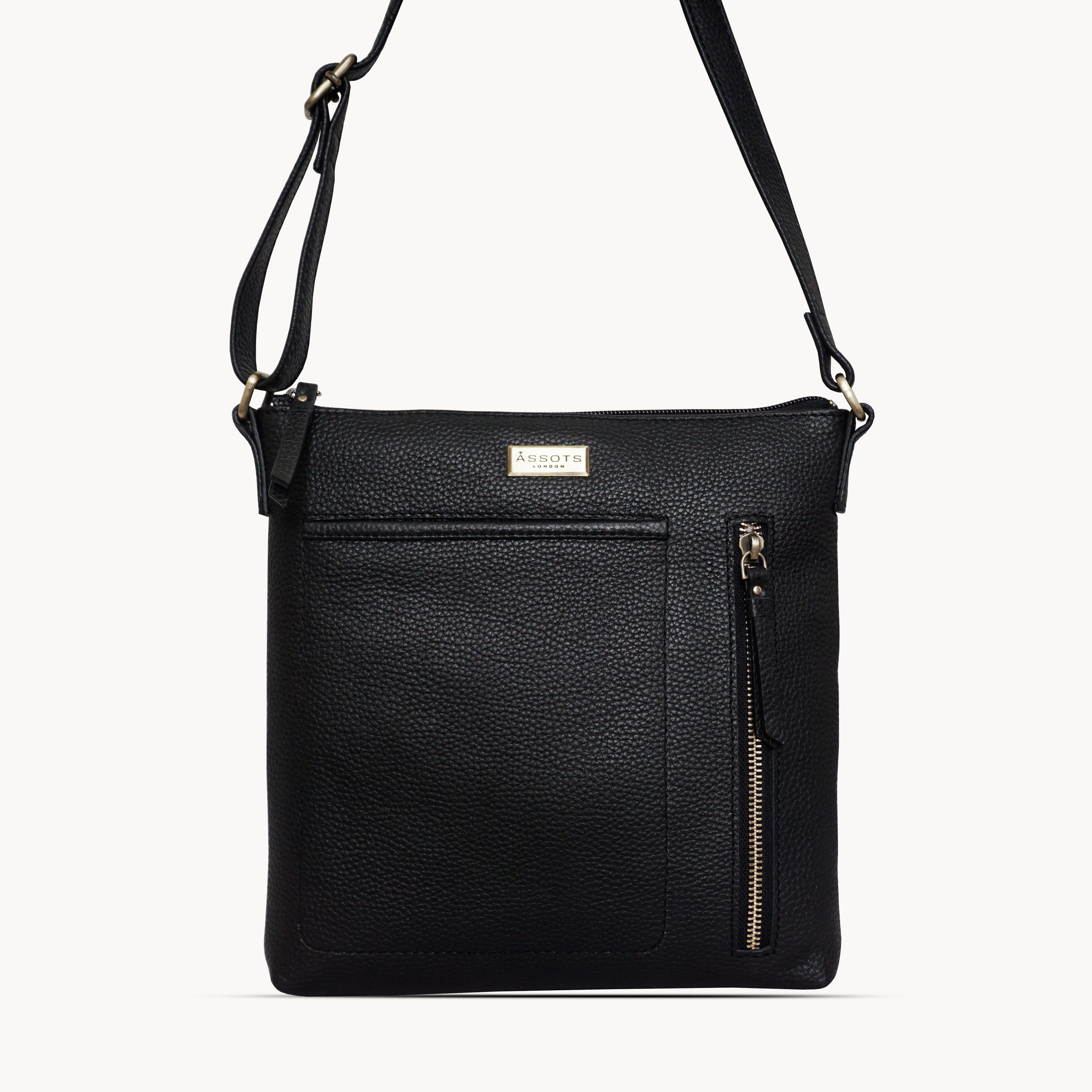 'EDITH' Black Pebble Grain Leather Crossbody bag